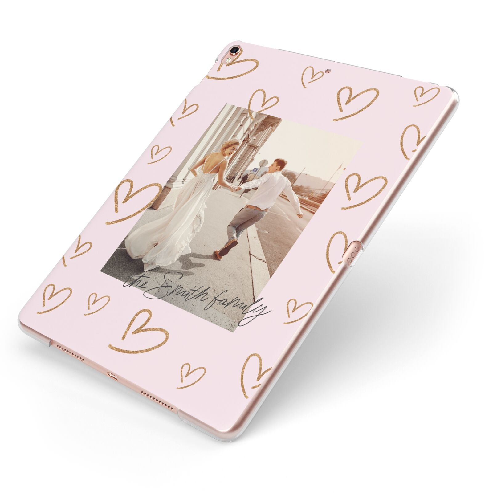 Valentines Day Newly Wed Photo Personalised Apple iPad Case on Rose Gold iPad Side View