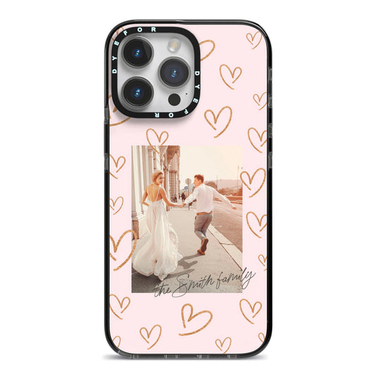 Valentines Day Newly Wed Photo Personalised iPhone 14 Pro Max Black Impact Case on Silver phone