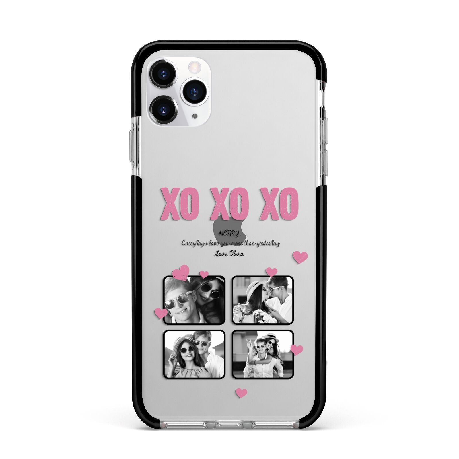 Valentines Day Photo Collage Apple iPhone 11 Pro Max in Silver with Black Impact Case