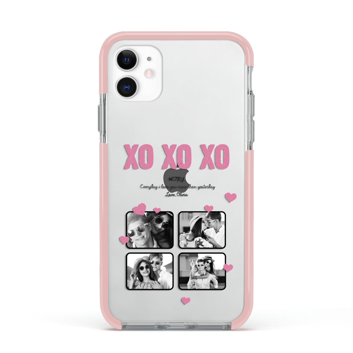 Valentines Day Photo Collage Apple iPhone 11 in White with Pink Impact Case