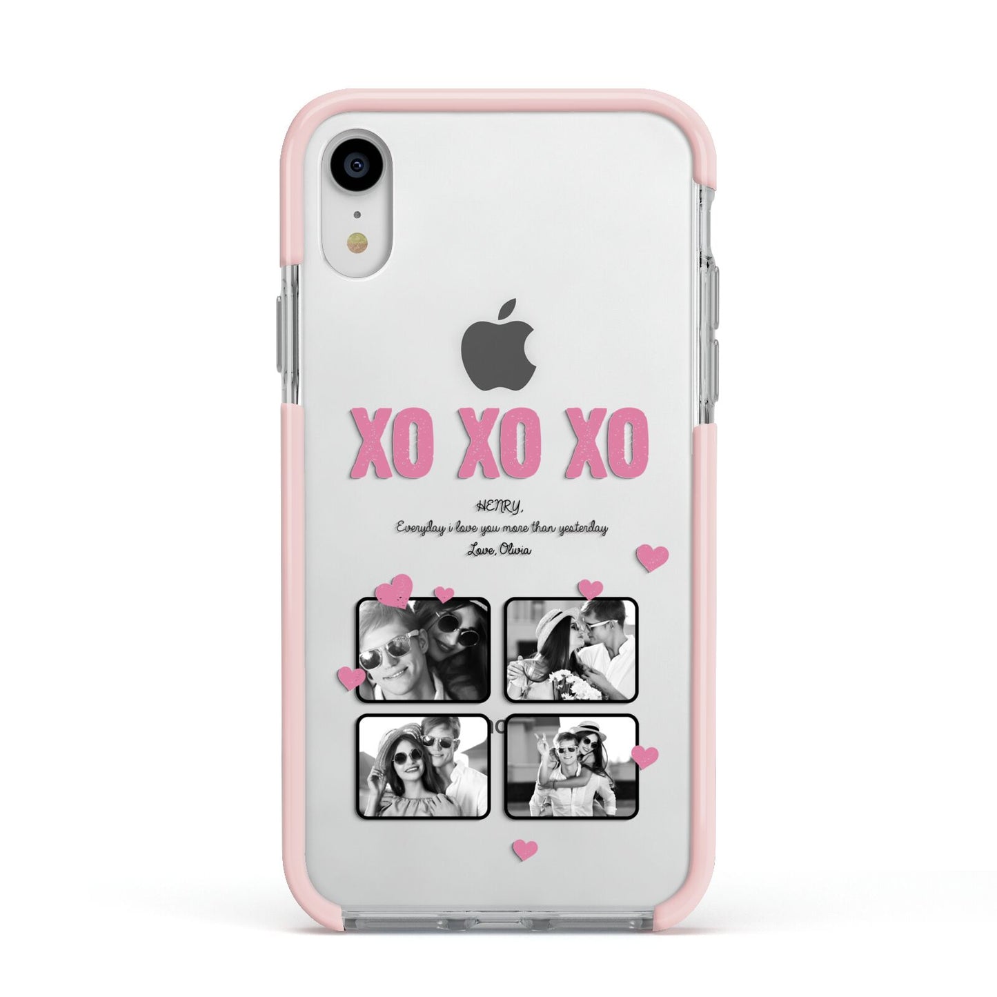 Valentines Day Photo Collage Apple iPhone XR Impact Case Pink Edge on Silver Phone