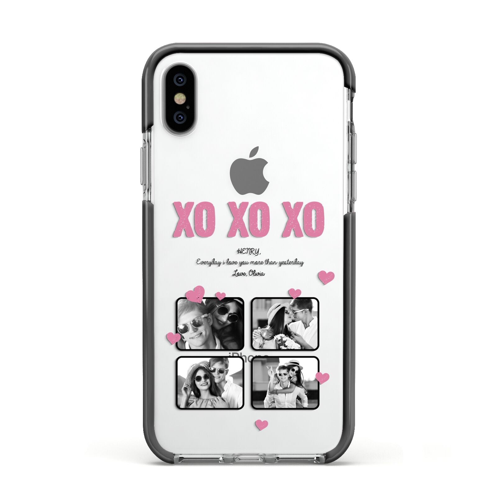 Valentines Day Photo Collage Apple iPhone Xs Impact Case Black Edge on Silver Phone