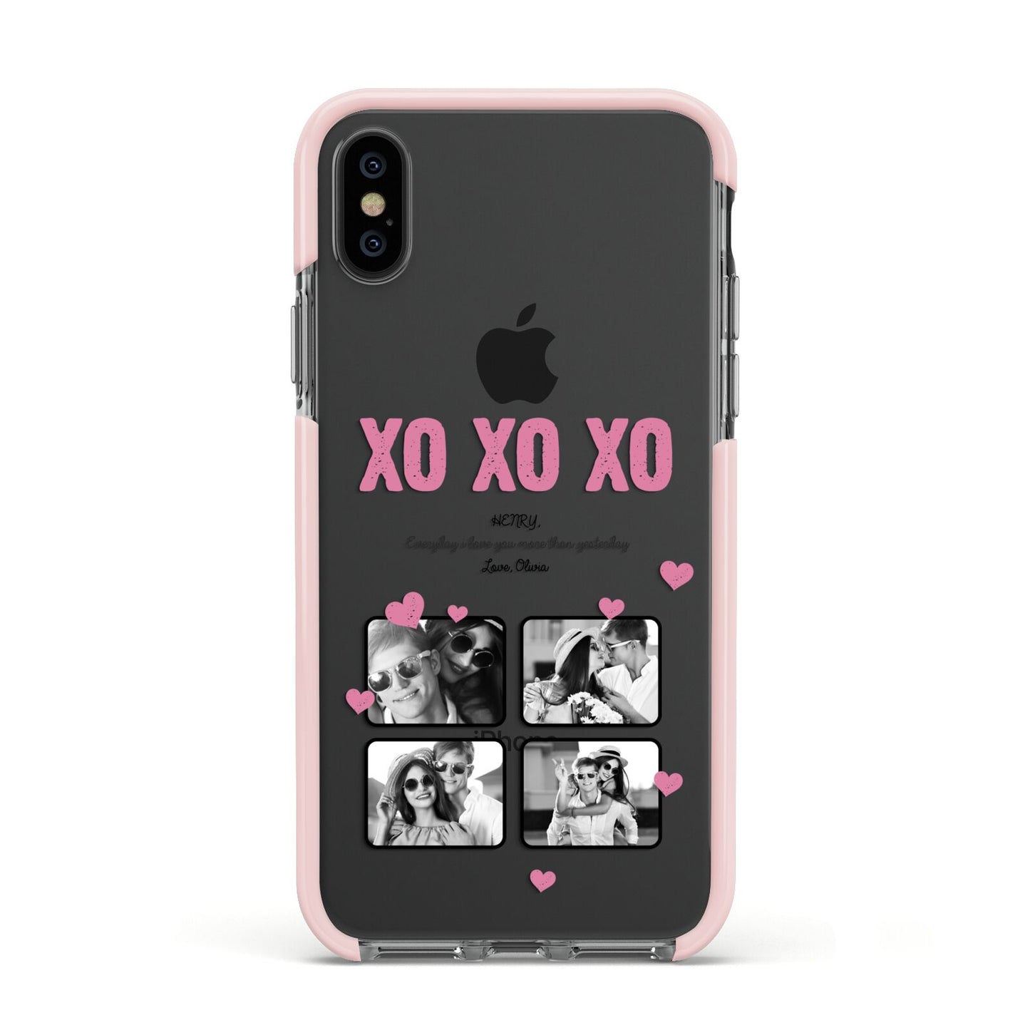 Valentines Day Photo Collage Apple iPhone Xs Impact Case Pink Edge on Black Phone