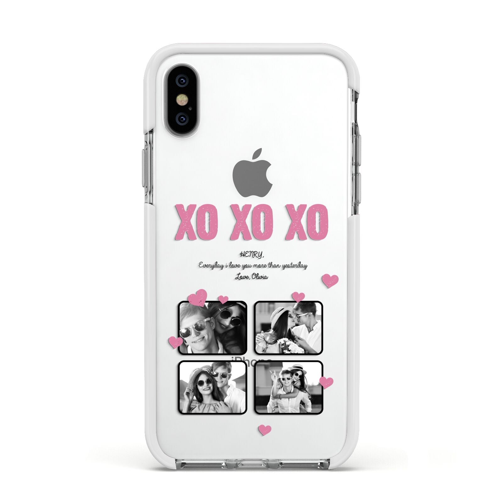 Valentines Day Photo Collage Apple iPhone Xs Impact Case White Edge on Silver Phone