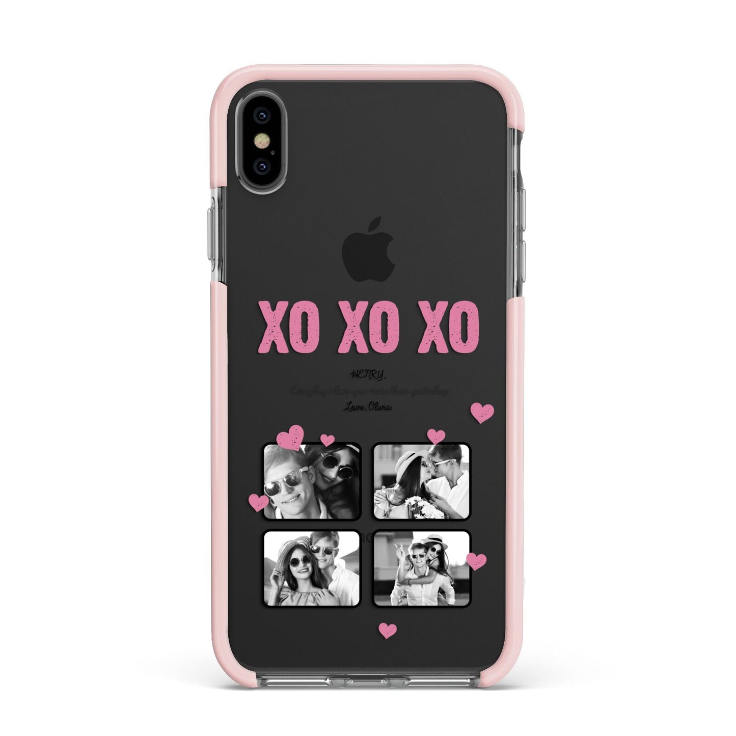 Valentines Day Photo Collage Apple iPhone Xs Max Impact Case Pink Edge on Black Phone