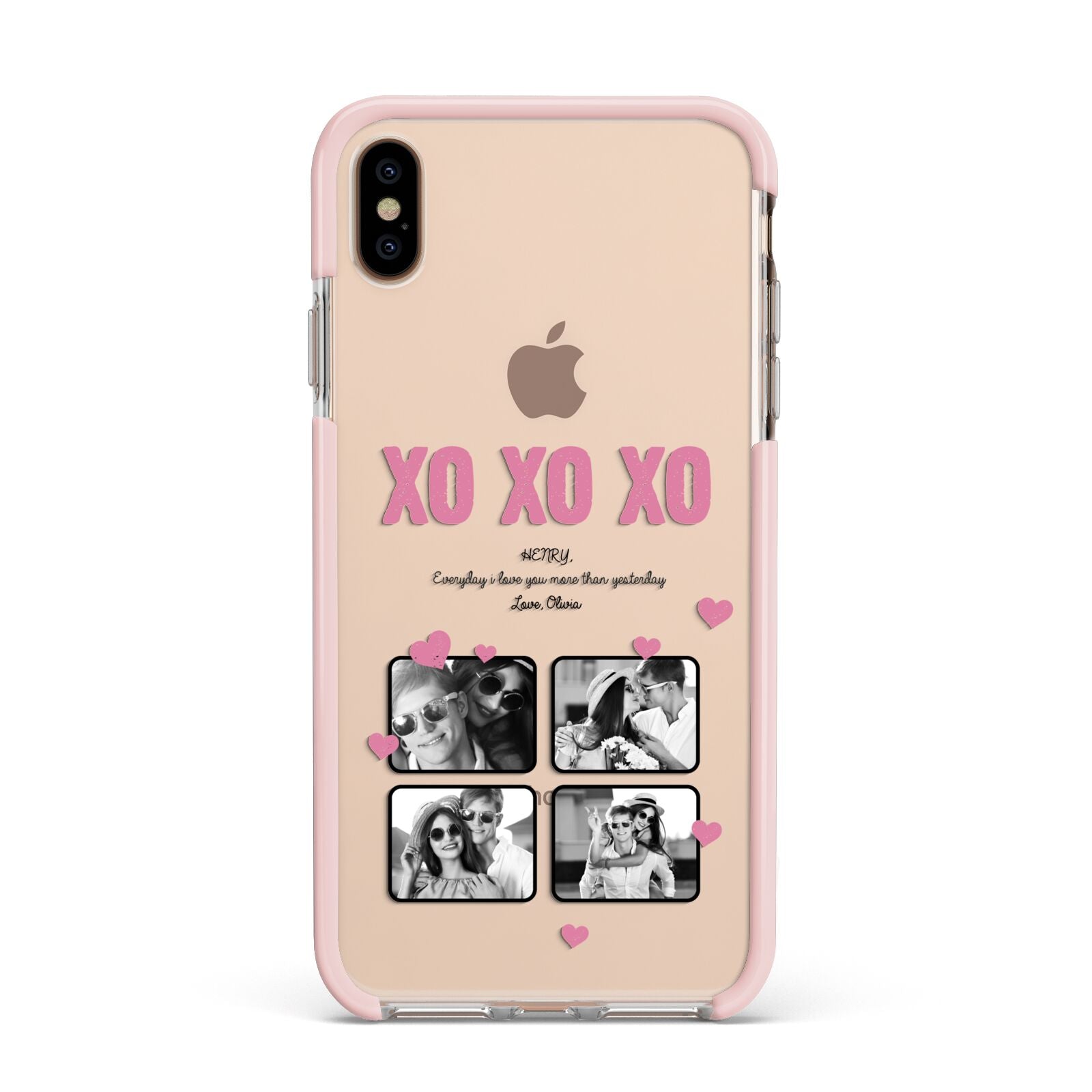 Valentines Day Photo Collage Apple iPhone Xs Max Impact Case Pink Edge on Gold Phone