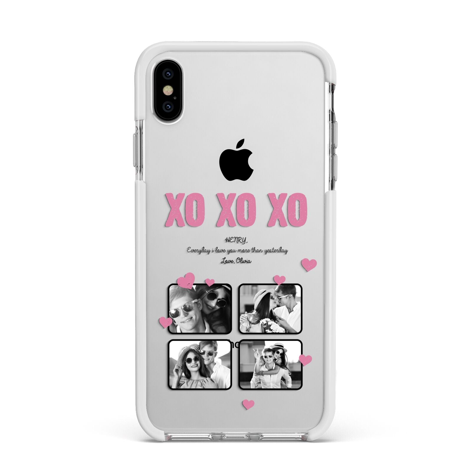 Valentines Day Photo Collage Apple iPhone Xs Max Impact Case White Edge on Silver Phone