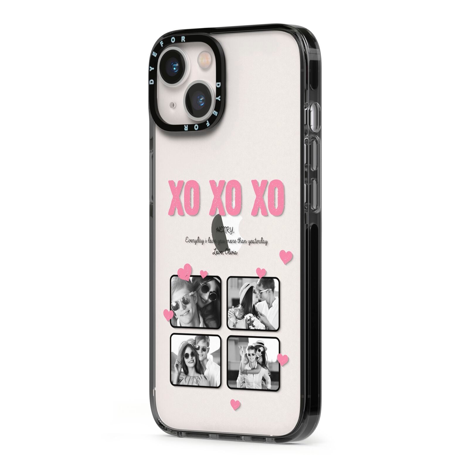 Valentines Day Photo Collage iPhone 13 Black Impact Case Side Angle on Silver phone