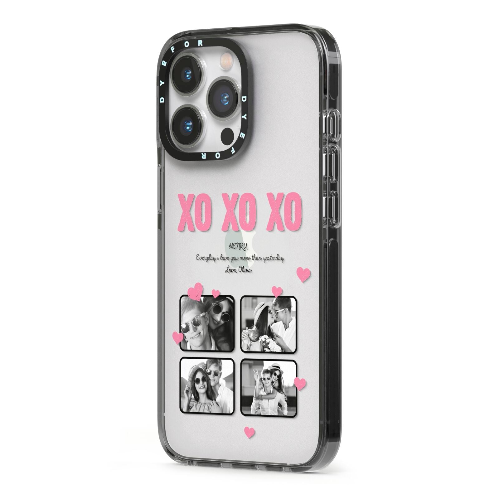Valentines Day Photo Collage iPhone 13 Pro Black Impact Case Side Angle on Silver phone