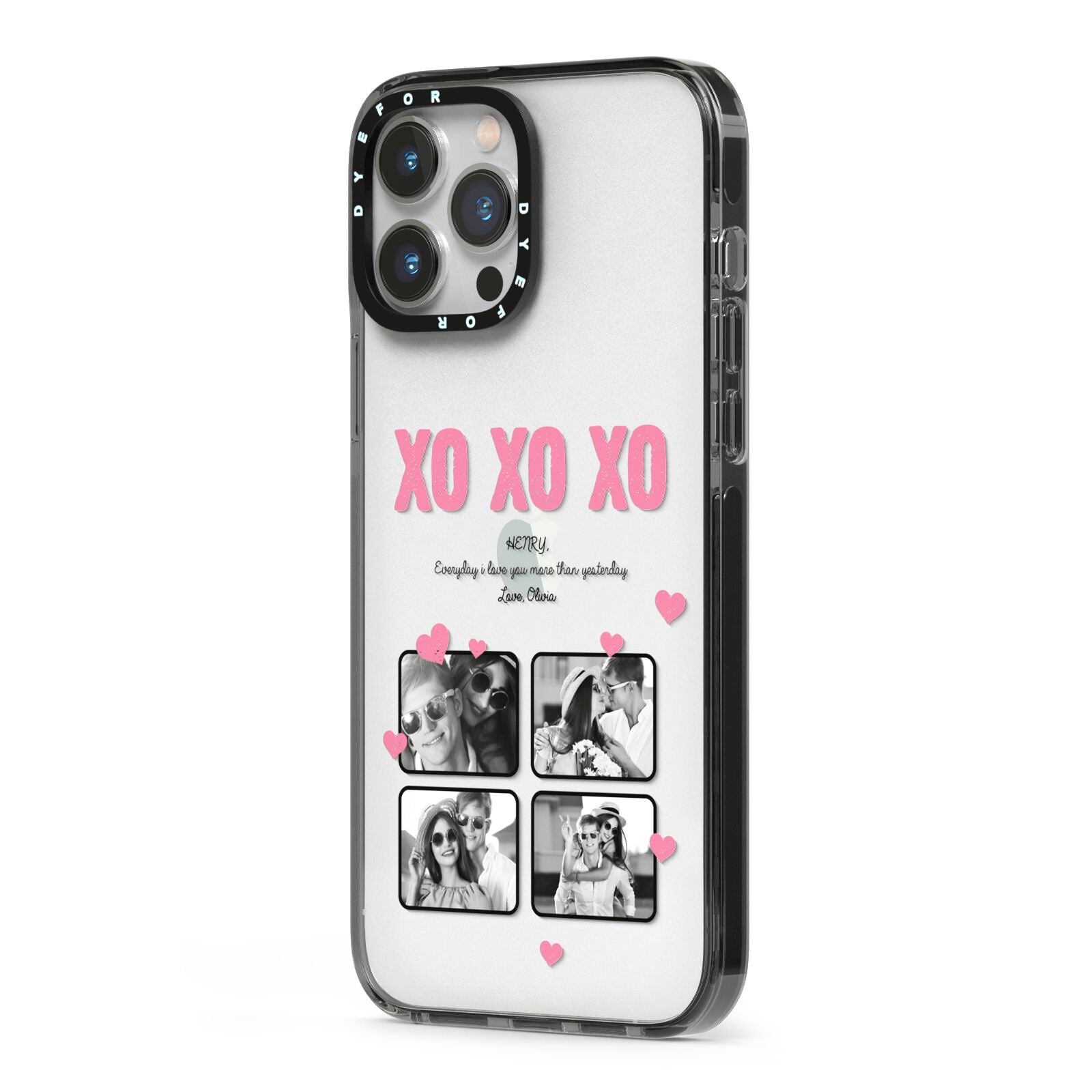 Valentines Day Photo Collage iPhone 13 Pro Max Black Impact Case Side Angle on Silver phone