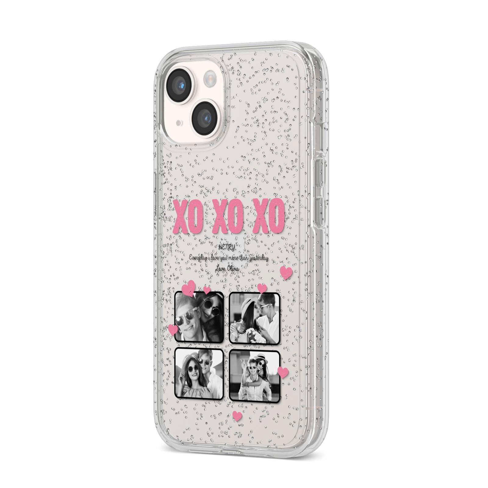 Valentines Day Photo Collage iPhone 14 Glitter Tough Case Starlight Angled Image