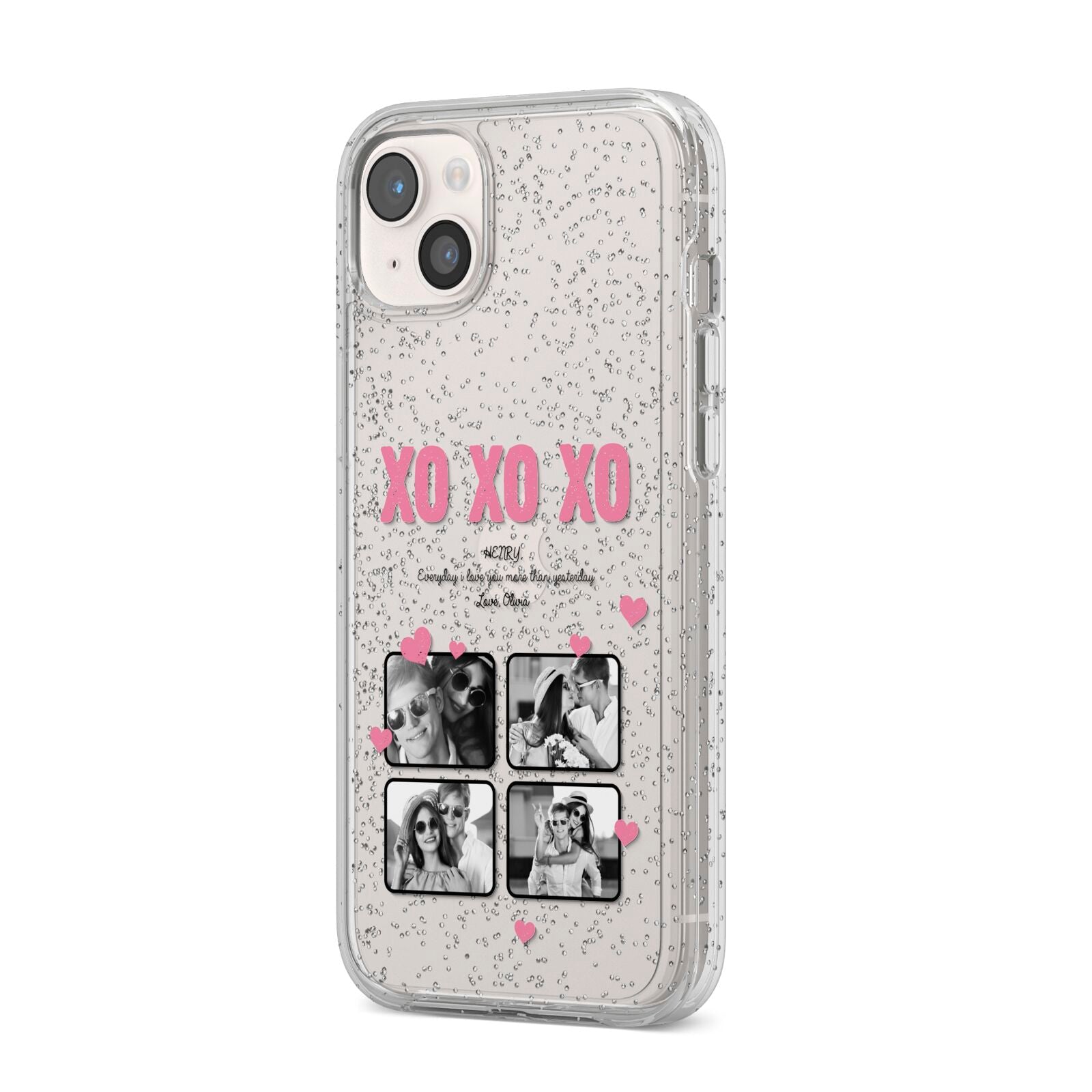 Valentines Day Photo Collage iPhone 14 Plus Glitter Tough Case Starlight Angled Image