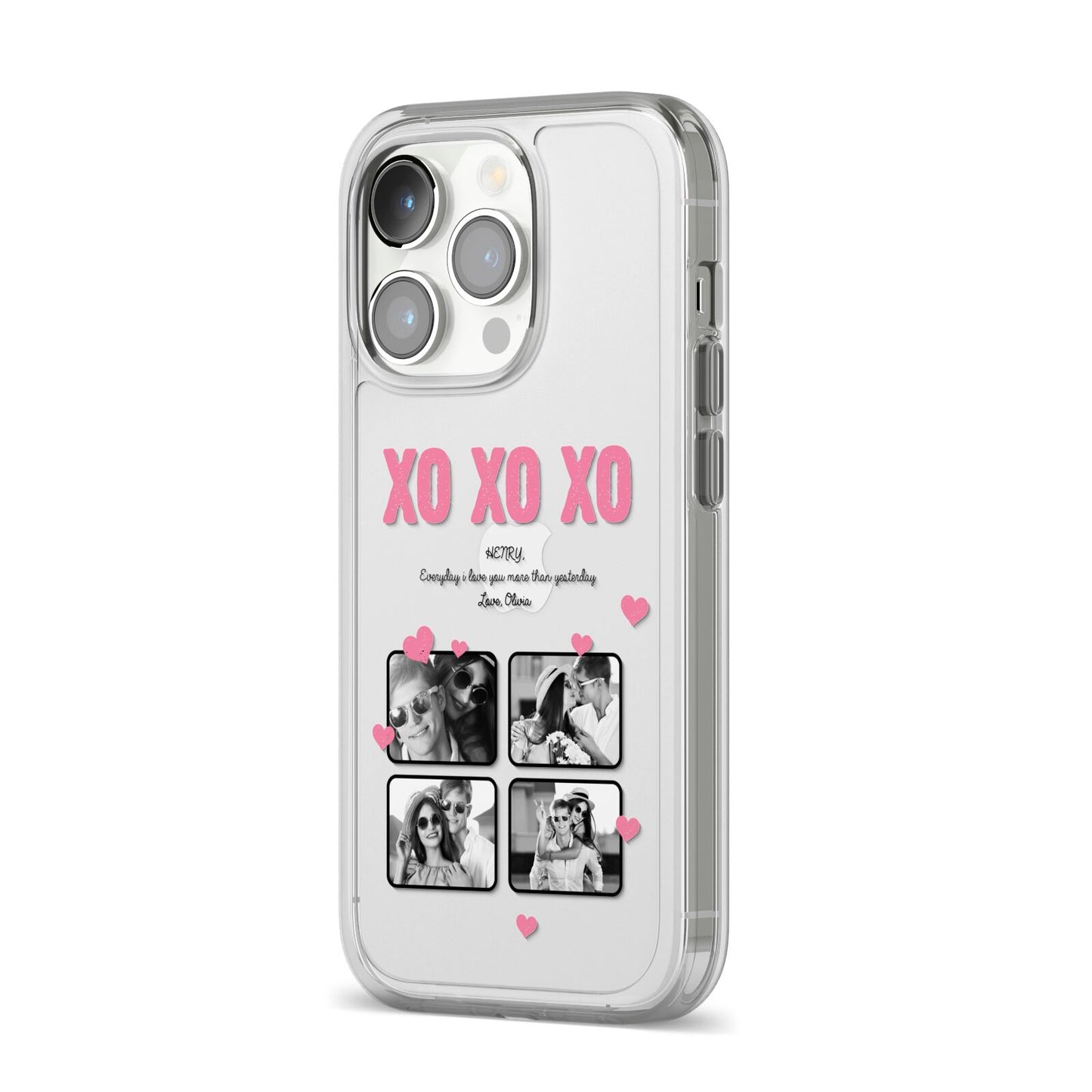 Valentines Day Photo Collage iPhone 14 Pro Clear Tough Case Silver Angled Image