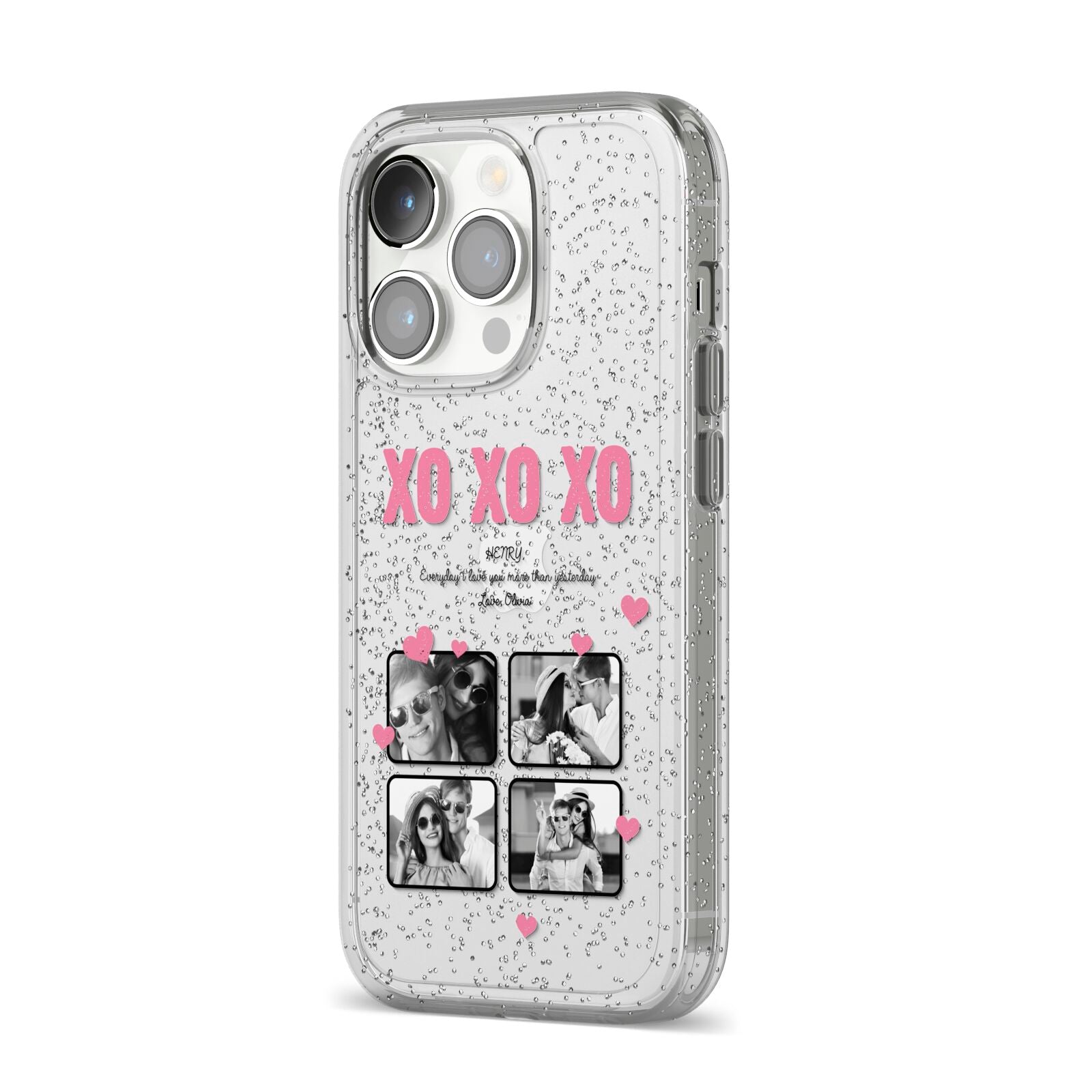 Valentines Day Photo Collage iPhone 14 Pro Glitter Tough Case Silver Angled Image