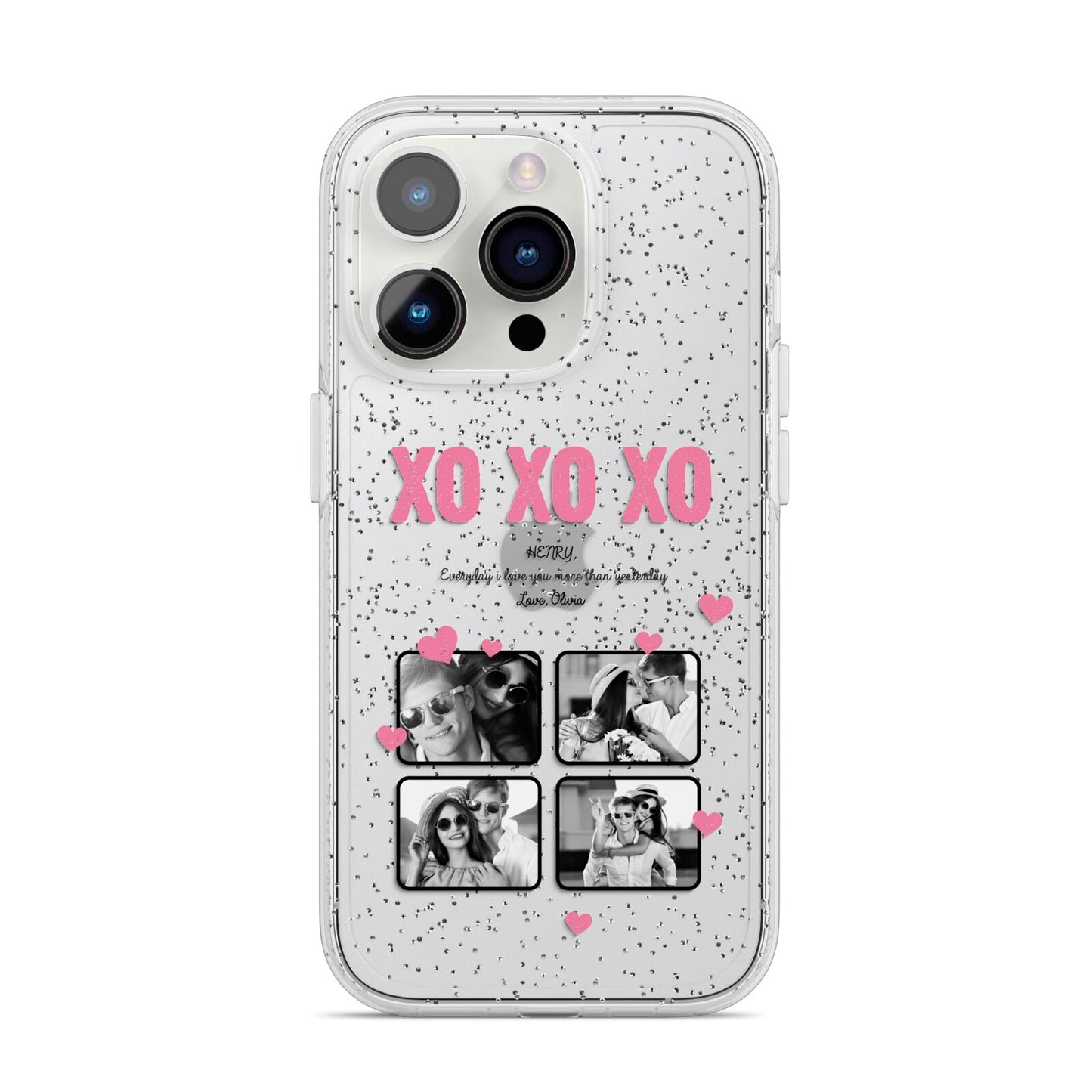 Valentines Day Photo Collage iPhone 14 Pro Glitter Tough Case Silver
