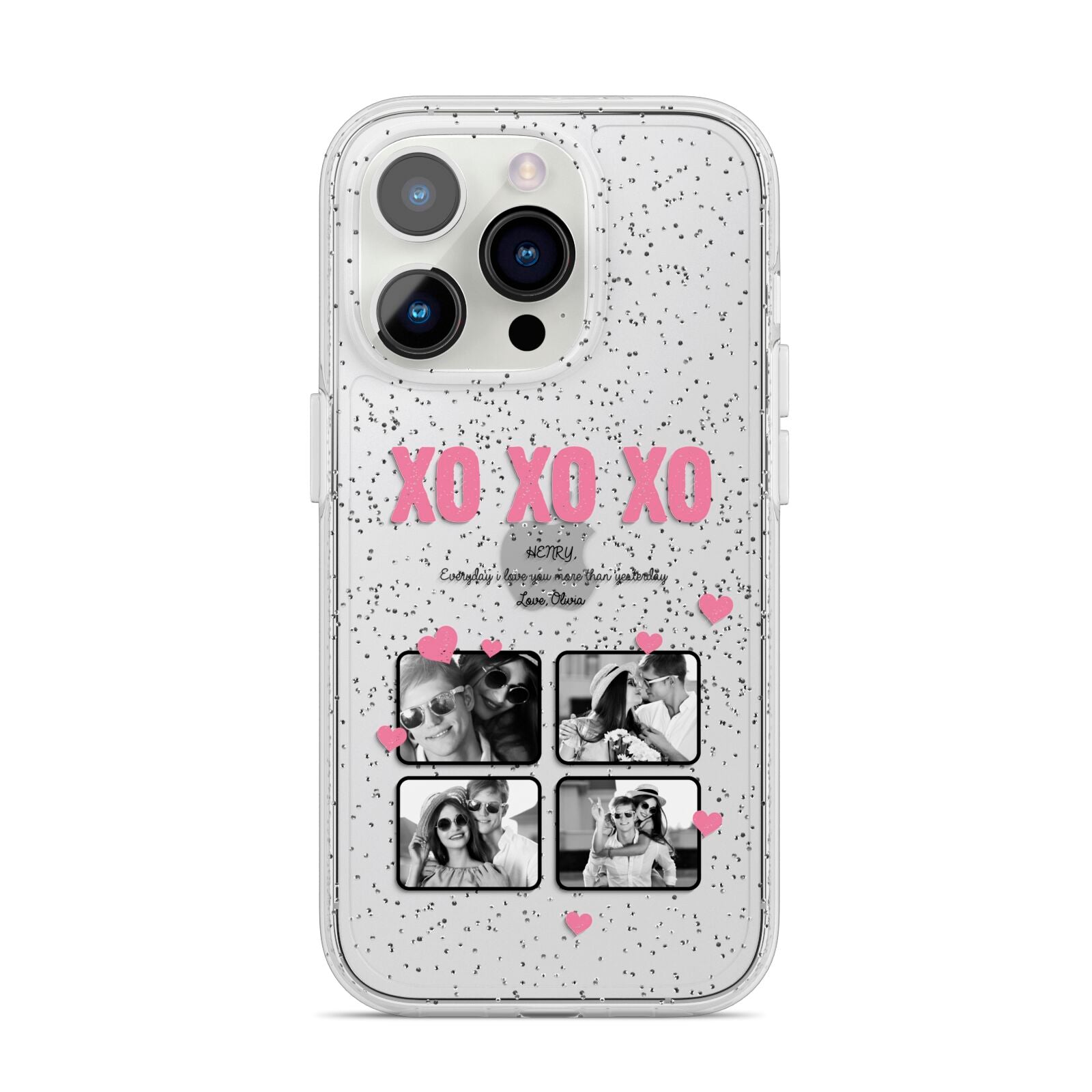 Valentines Day Photo Collage iPhone 14 Pro Glitter Tough Case Silver