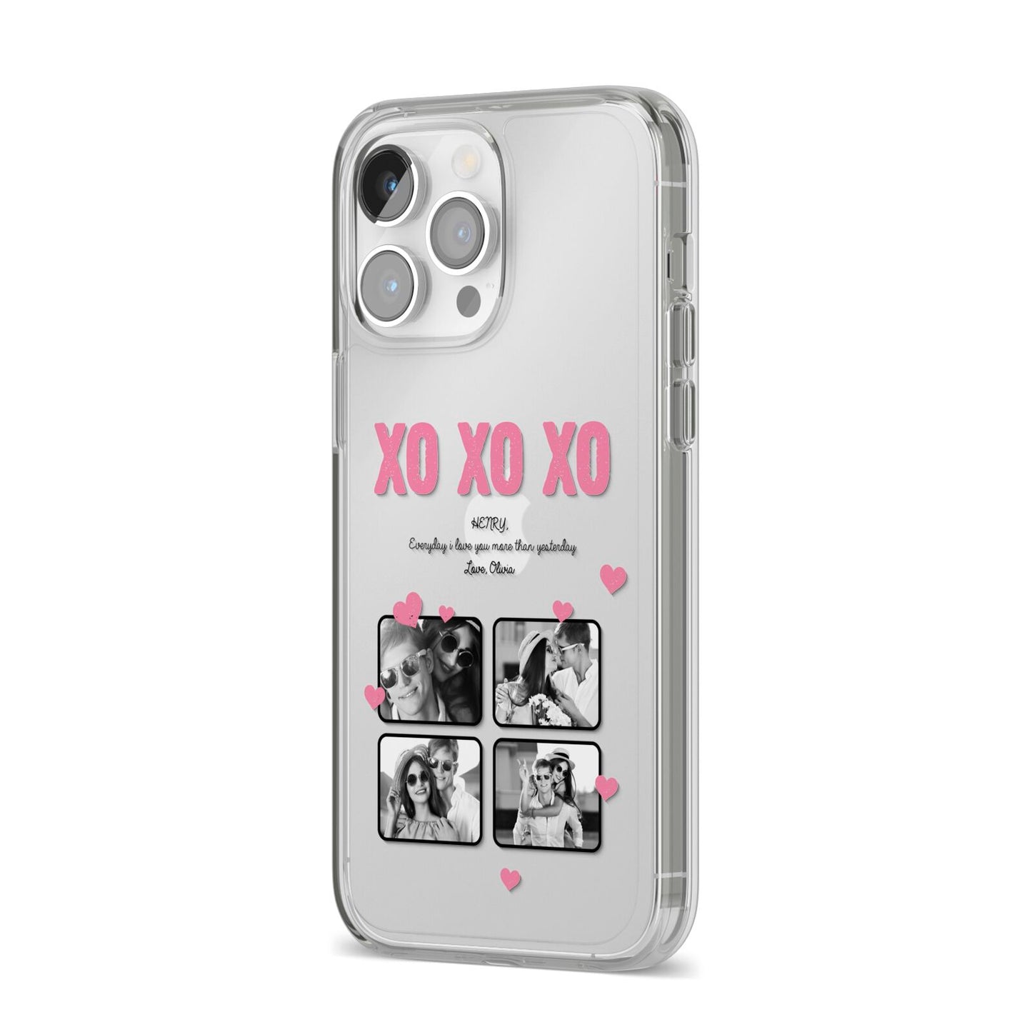 Valentines Day Photo Collage iPhone 14 Pro Max Clear Tough Case Silver Angled Image