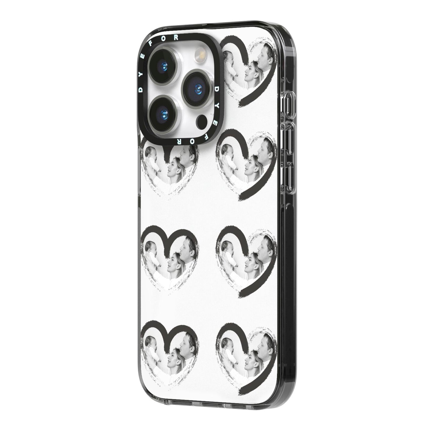 Valentines Day Photo Personalised iPhone 14 Pro Black Impact Case Side Angle on Silver phone