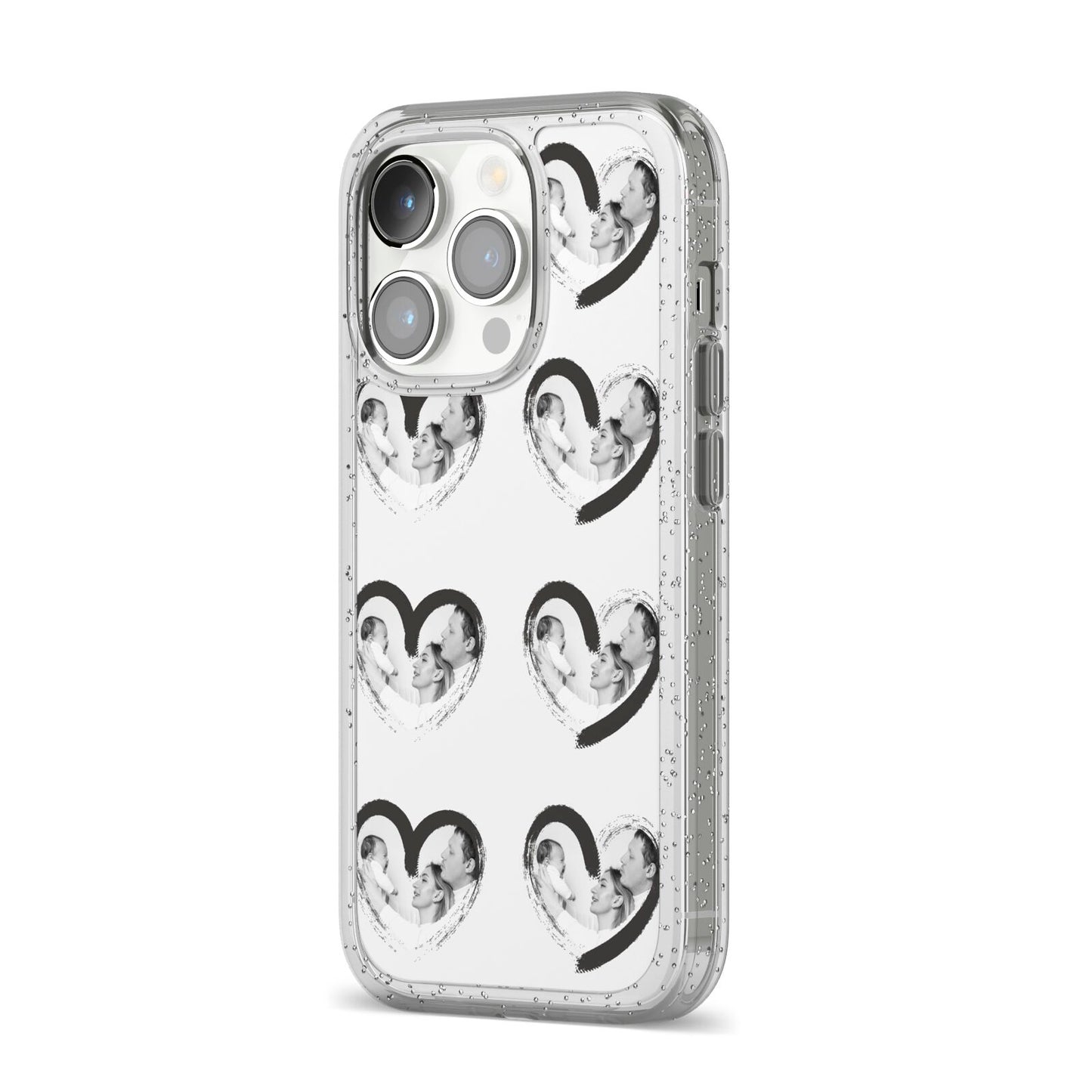 Valentines Day Photo Personalised iPhone 14 Pro Glitter Tough Case Silver Angled Image