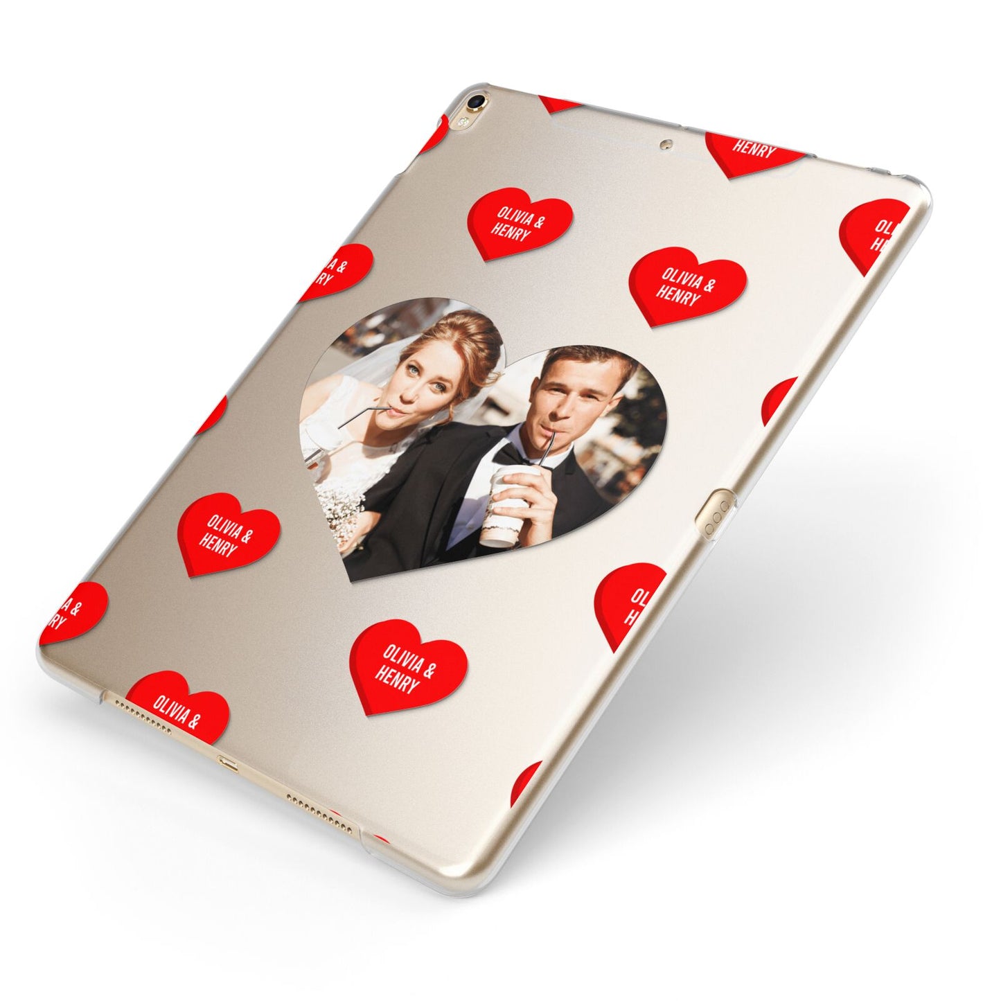 Valentines Day Photo Upload Apple iPad Case on Gold iPad Side View