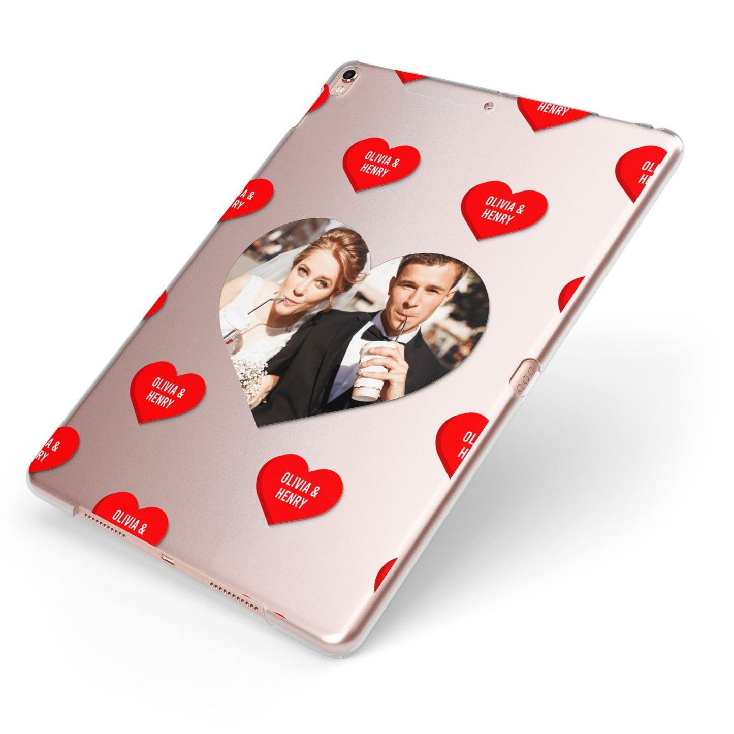 Valentines Day Photo Upload Apple iPad Case on Rose Gold iPad Side View