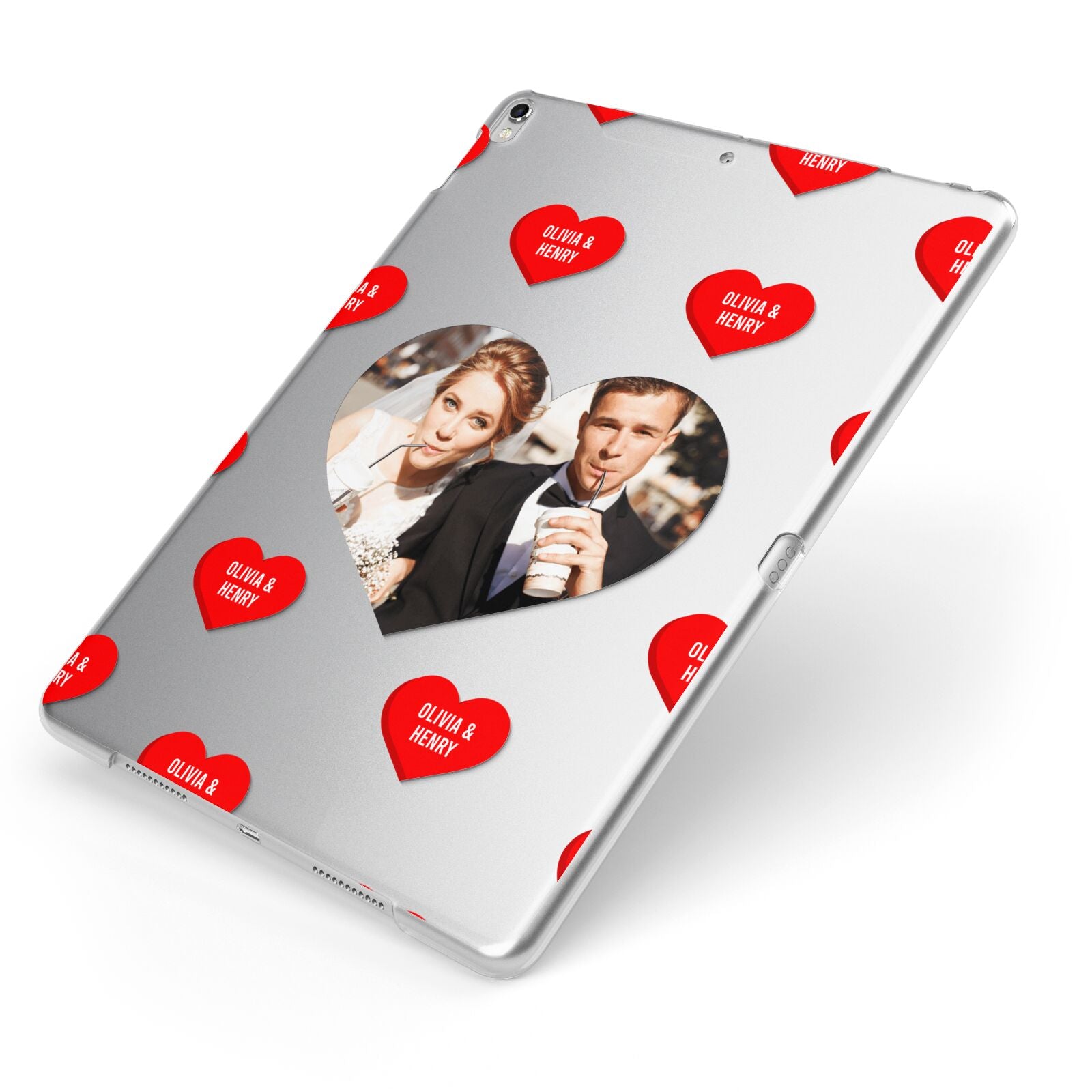 Valentines Day Photo Upload Apple iPad Case on Silver iPad Side View