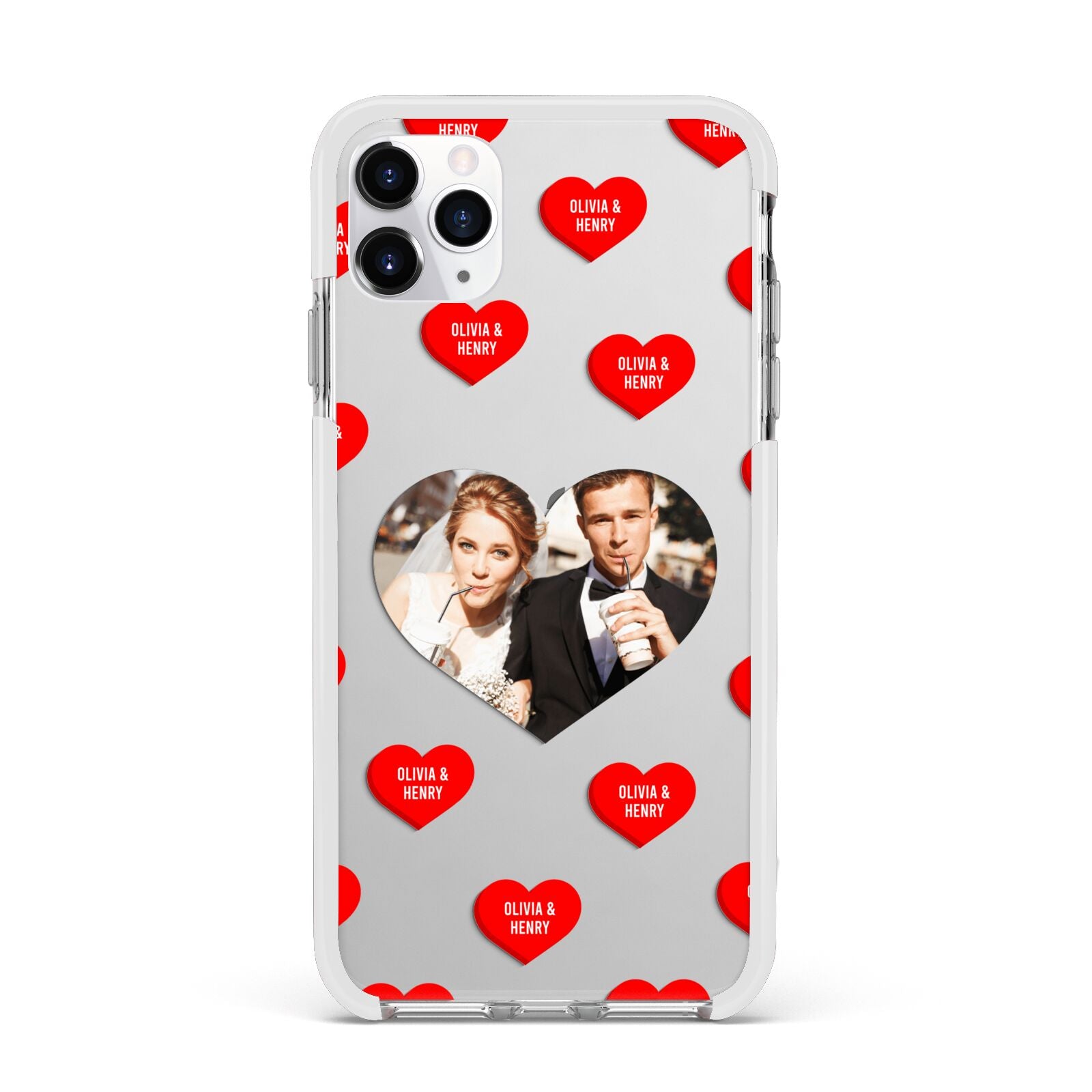 Valentines Day Photo Upload Apple iPhone 11 Pro Max in Silver with White Impact Case