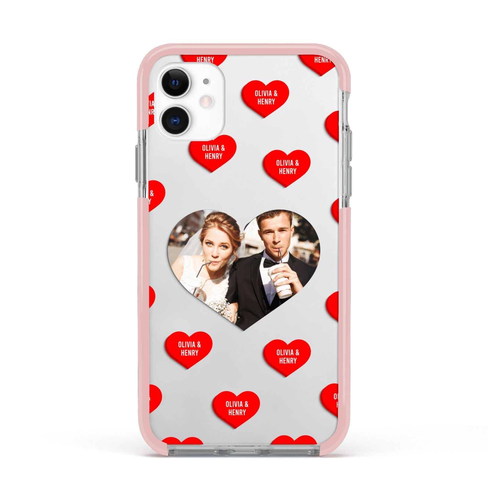 Valentines Day Photo Upload Apple iPhone 11 in White with Pink Impact Case