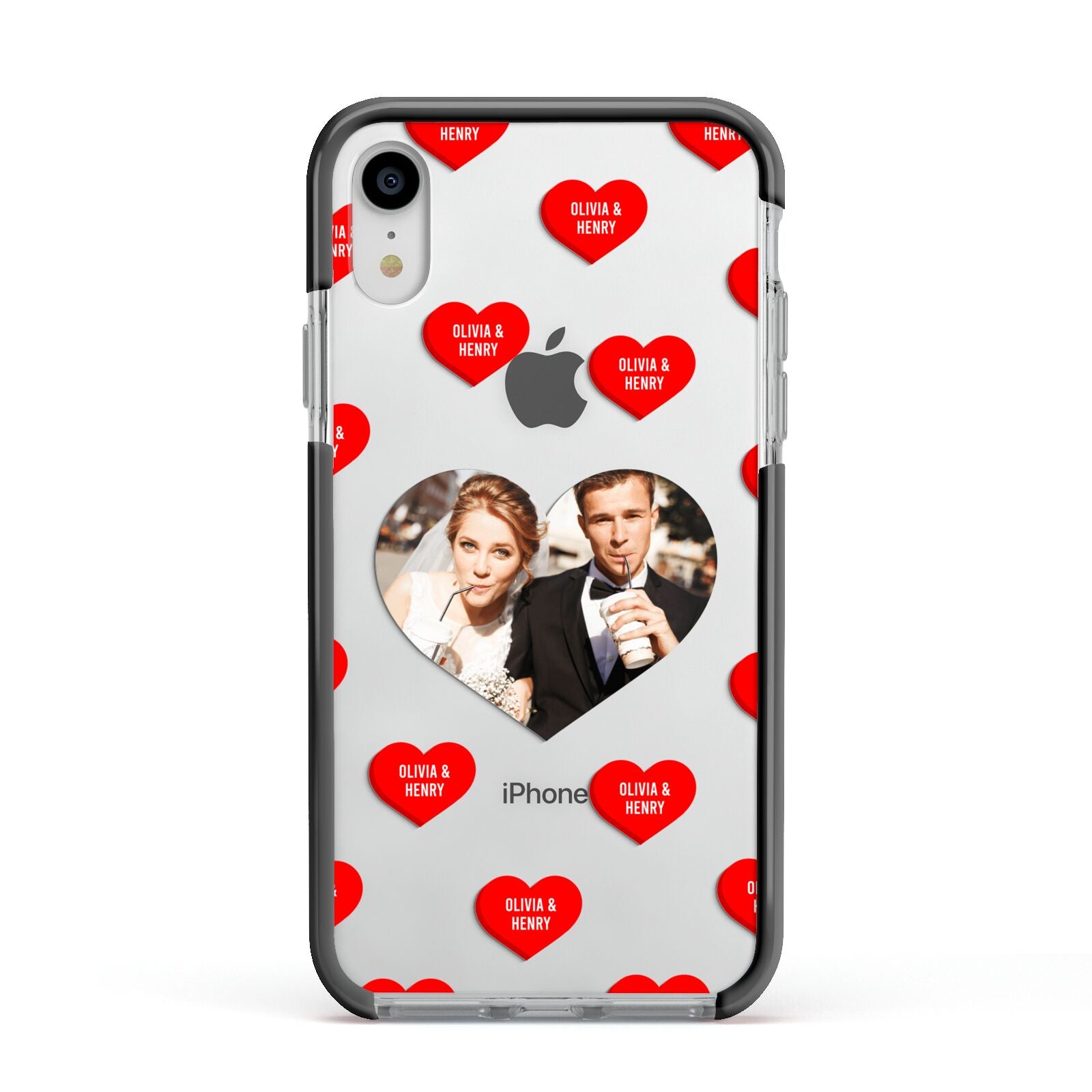 Valentines Day Photo Upload Apple iPhone XR Impact Case Black Edge on Silver Phone