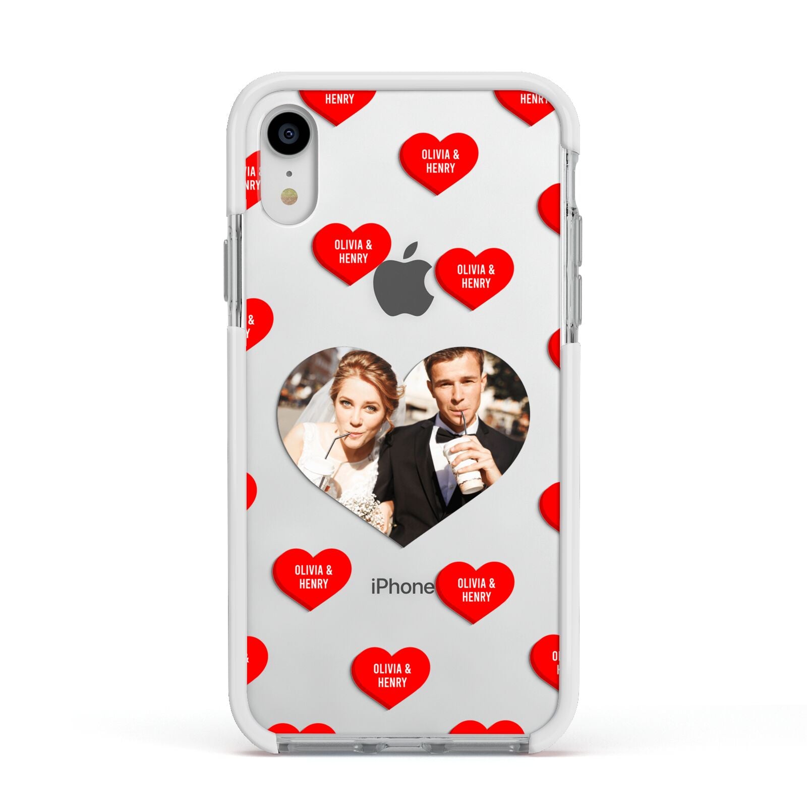 Valentines Day Photo Upload Apple iPhone XR Impact Case White Edge on Silver Phone
