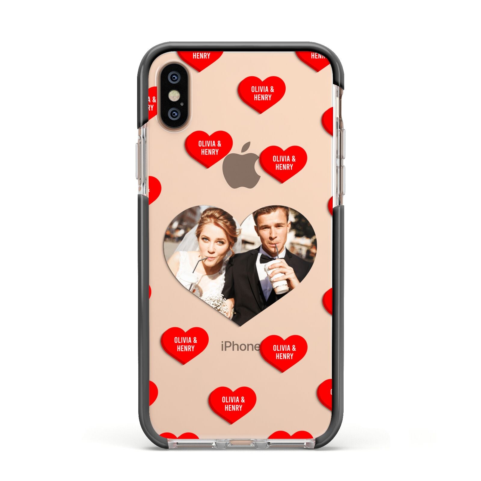 Valentines Day Photo Upload Apple iPhone Xs Impact Case Black Edge on Gold Phone