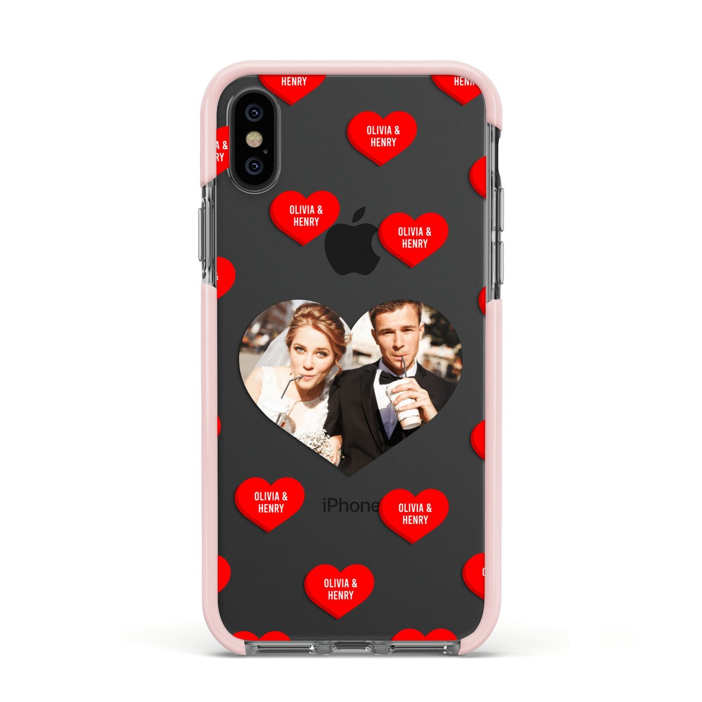 Valentines Day Photo Upload Apple iPhone Xs Impact Case Pink Edge on Black Phone