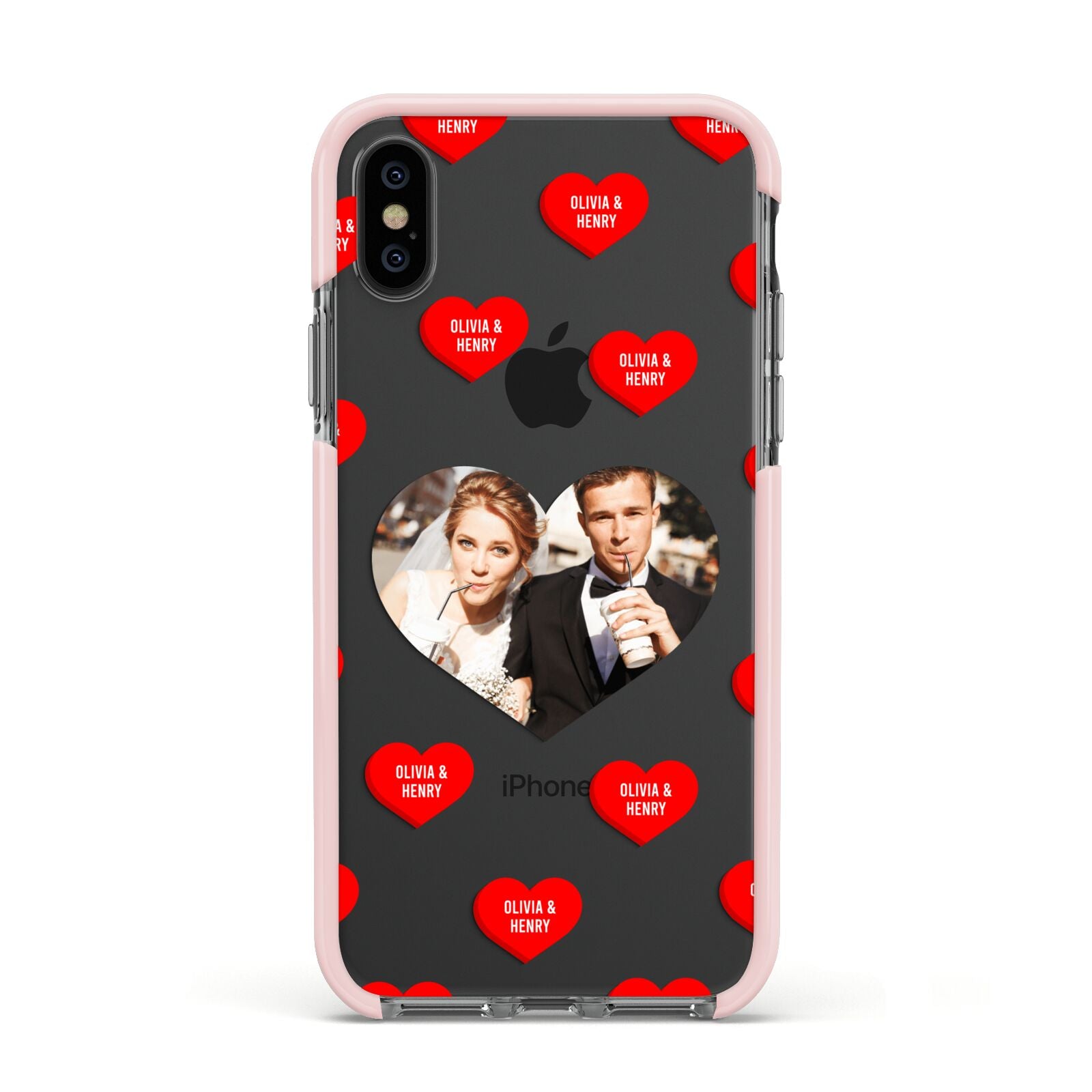 Valentines Day Photo Upload Apple iPhone Xs Impact Case Pink Edge on Black Phone