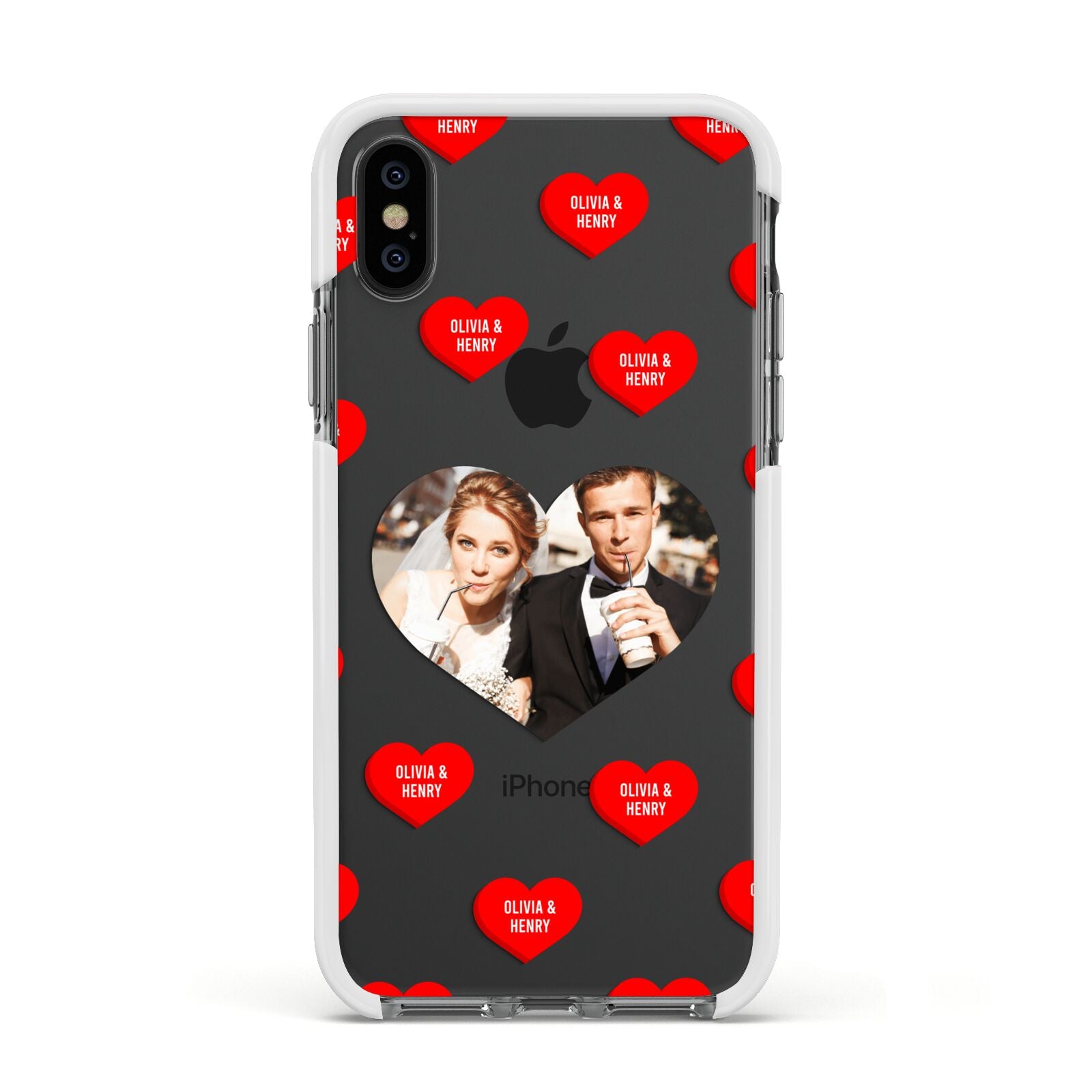 Valentines Day Photo Upload Apple iPhone Xs Impact Case White Edge on Black Phone