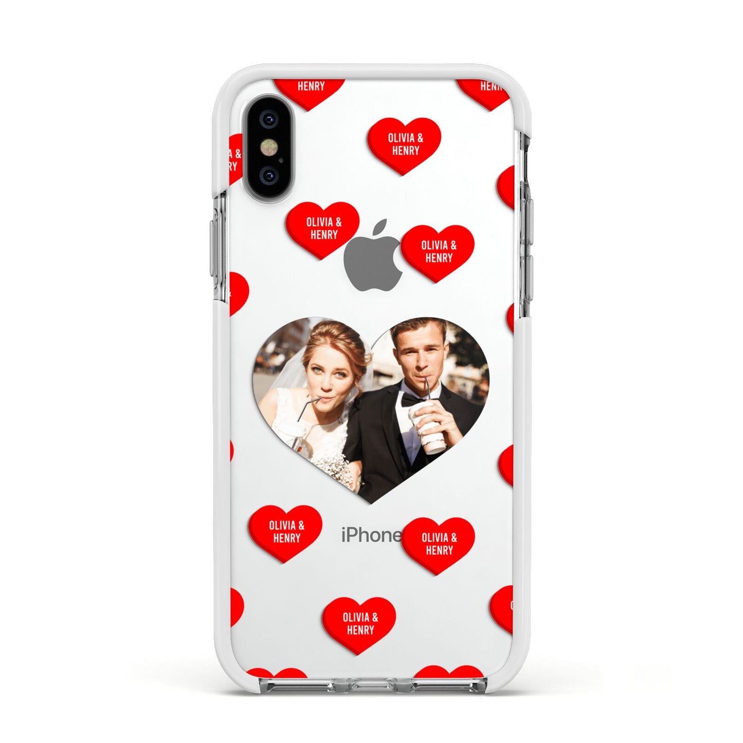 Valentines Day Photo Upload Apple iPhone Xs Impact Case White Edge on Silver Phone
