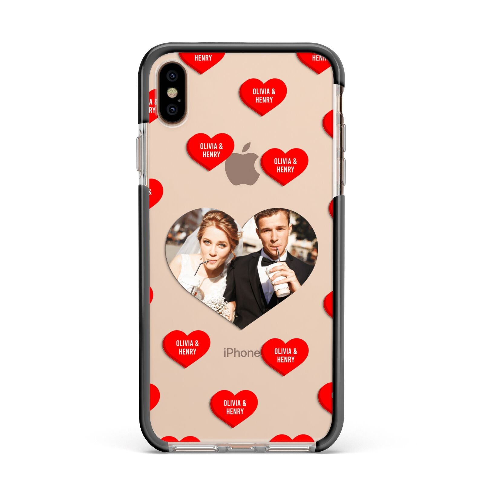 Valentines Day Photo Upload Apple iPhone Xs Max Impact Case Black Edge on Gold Phone