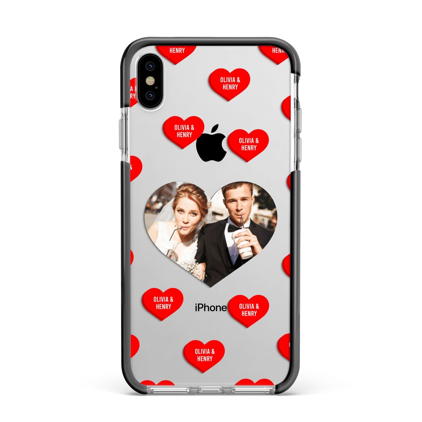 Valentines Day Photo Upload Apple iPhone Xs Max Impact Case Black Edge on Silver Phone