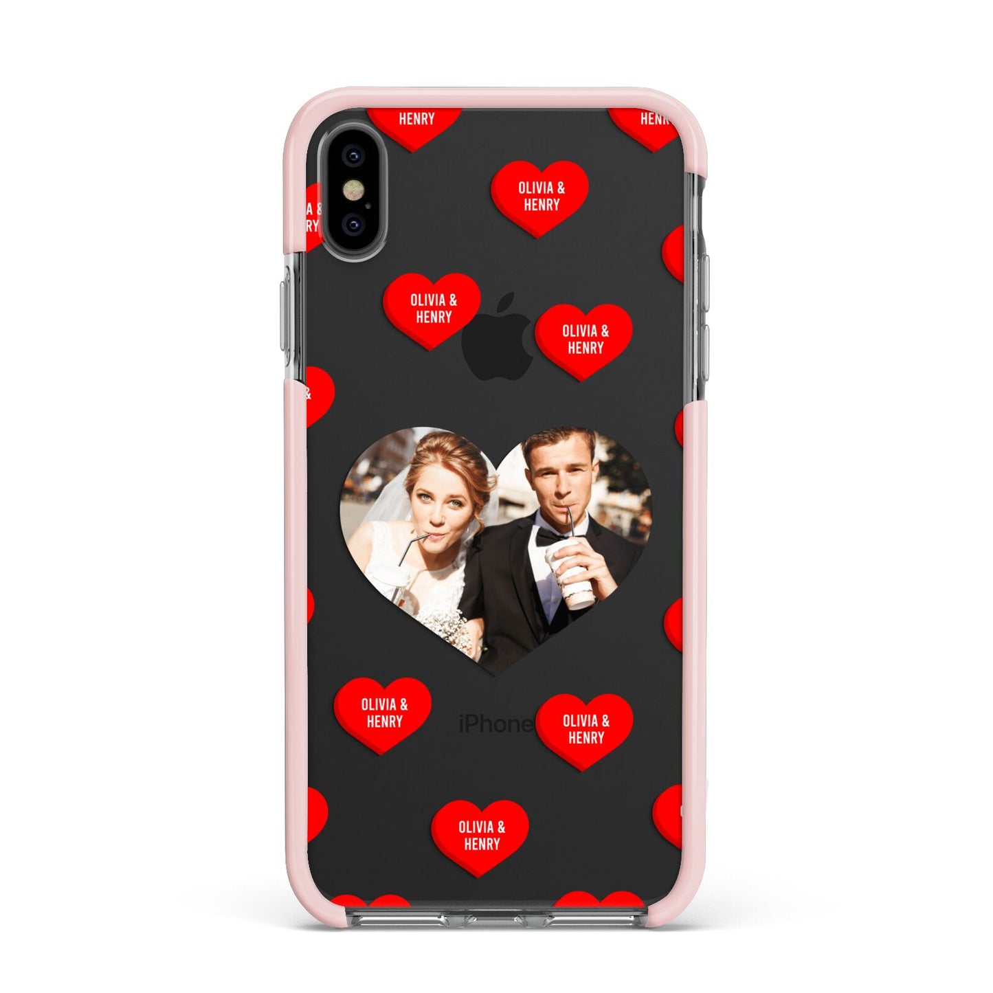 Valentines Day Photo Upload Apple iPhone Xs Max Impact Case Pink Edge on Black Phone