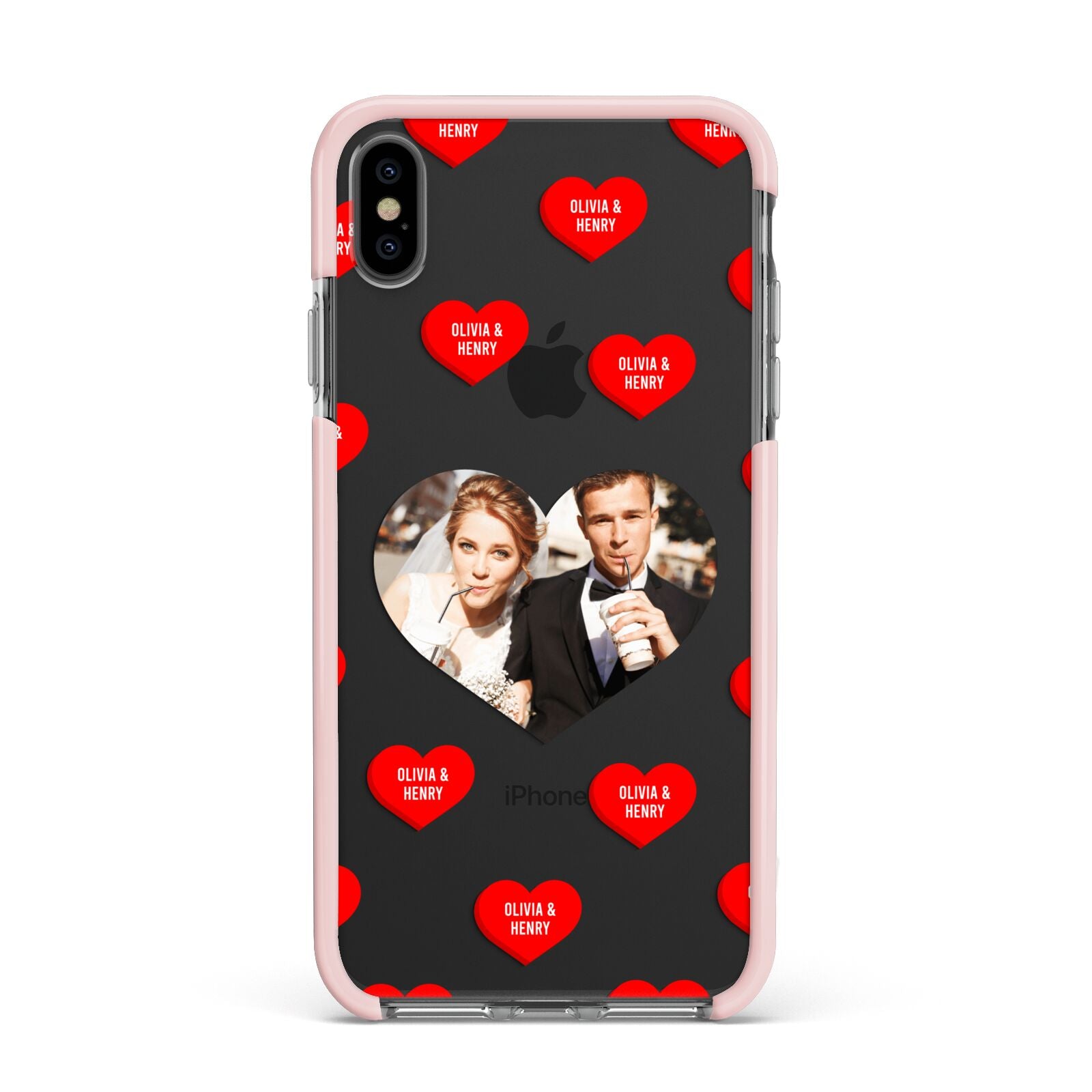Valentines Day Photo Upload Apple iPhone Xs Max Impact Case Pink Edge on Black Phone