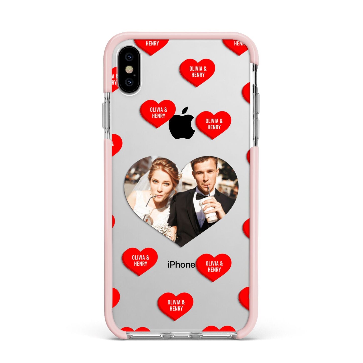 Valentines Day Photo Upload Apple iPhone Xs Max Impact Case Pink Edge on Silver Phone