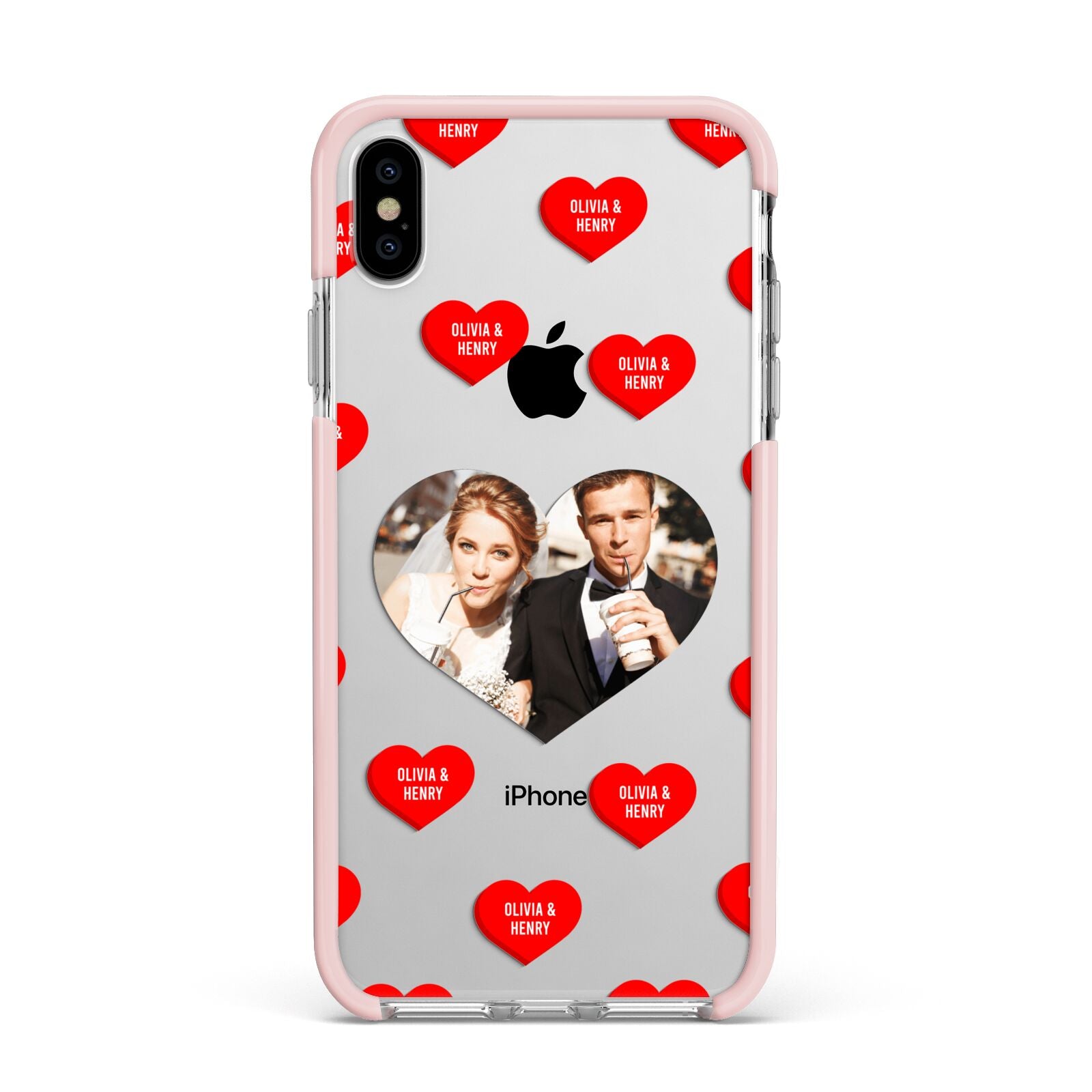 Valentines Day Photo Upload Apple iPhone Xs Max Impact Case Pink Edge on Silver Phone