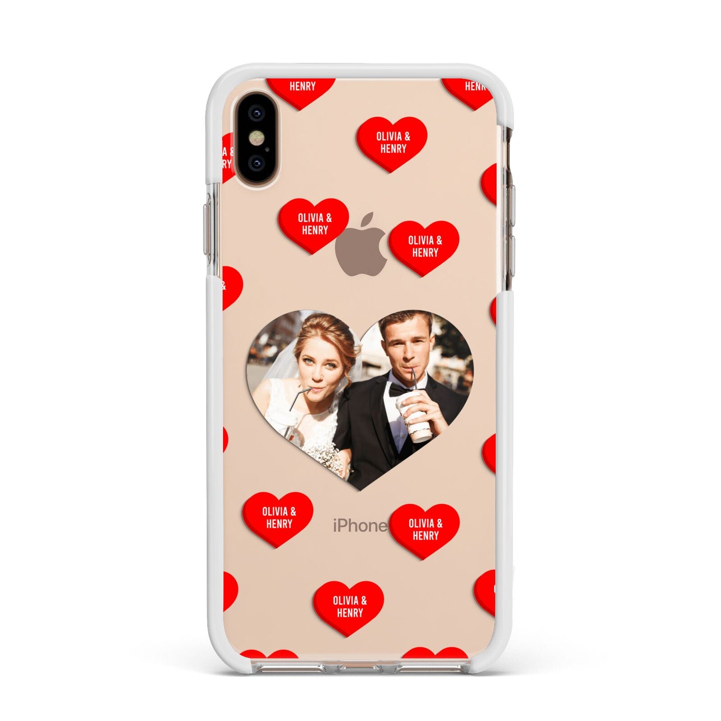 Valentines Day Photo Upload Apple iPhone Xs Max Impact Case White Edge on Gold Phone
