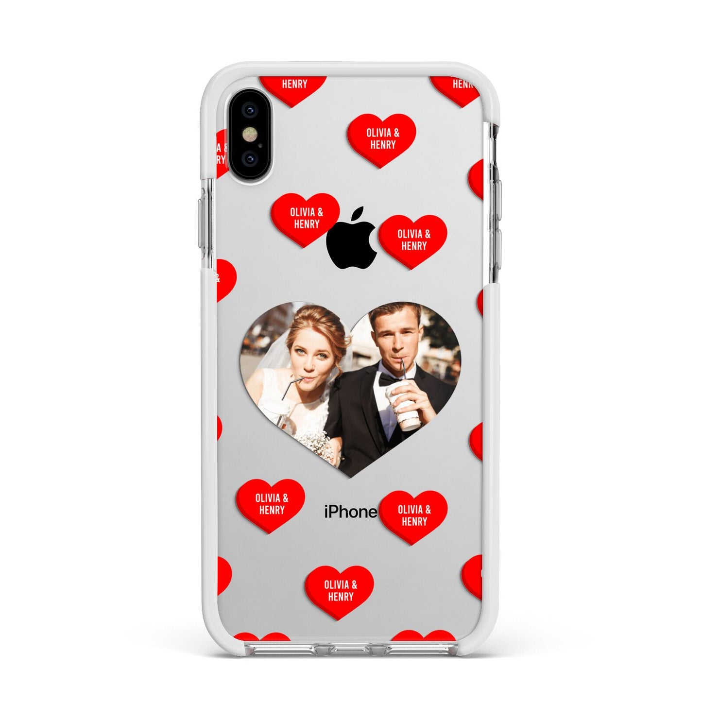 Valentines Day Photo Upload Apple iPhone Xs Max Impact Case White Edge on Silver Phone