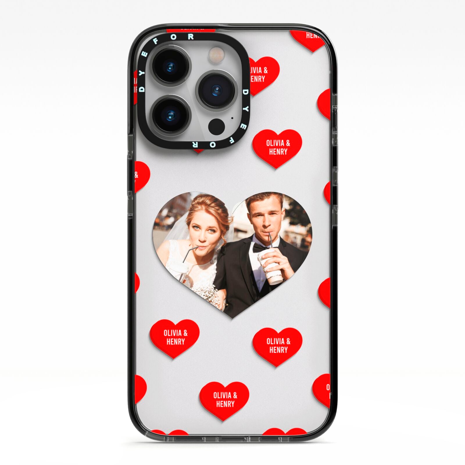 Valentines Day Photo Upload iPhone 13 Pro Black Impact Case on Silver phone