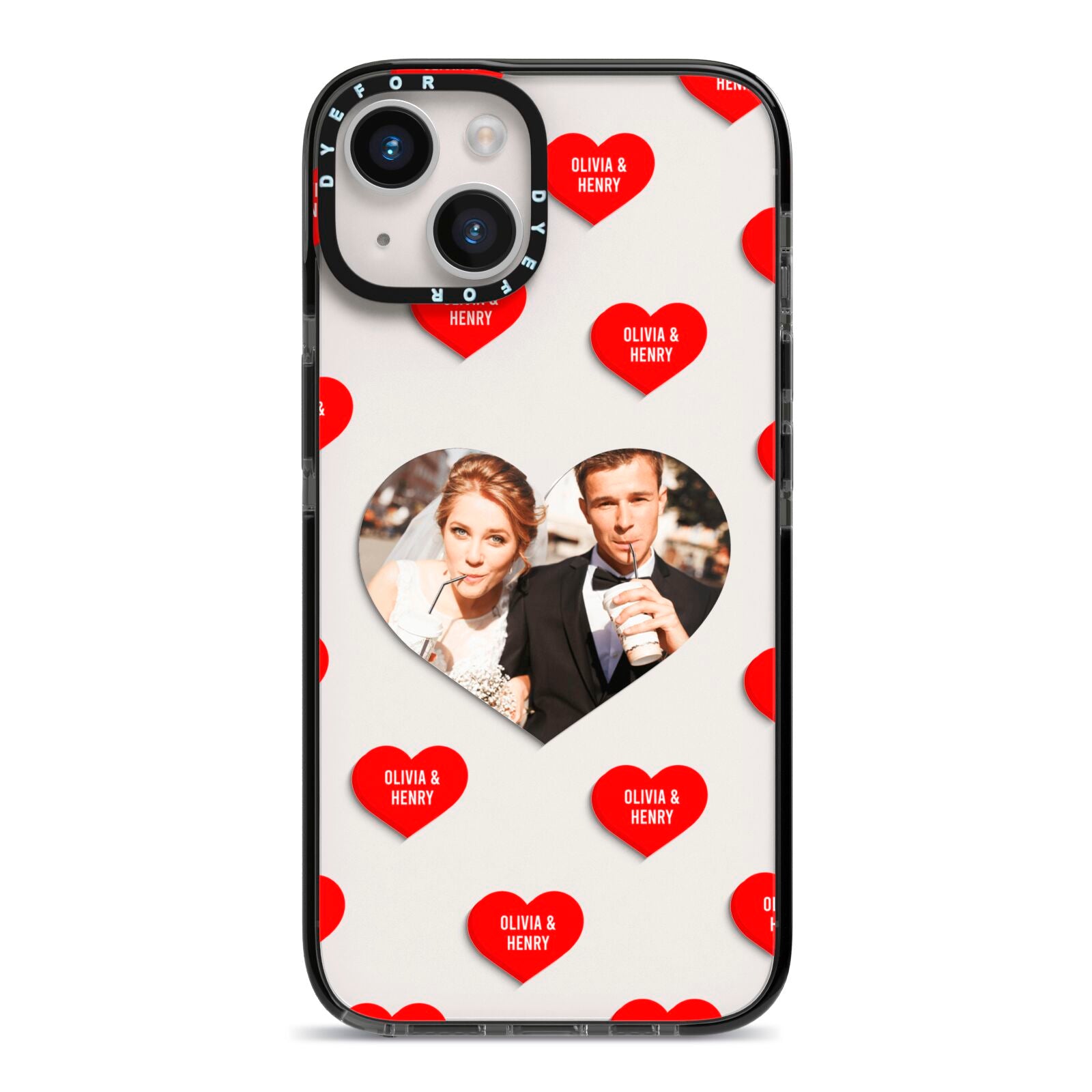 Valentines Day Photo Upload iPhone 14 Black Impact Case on Silver phone