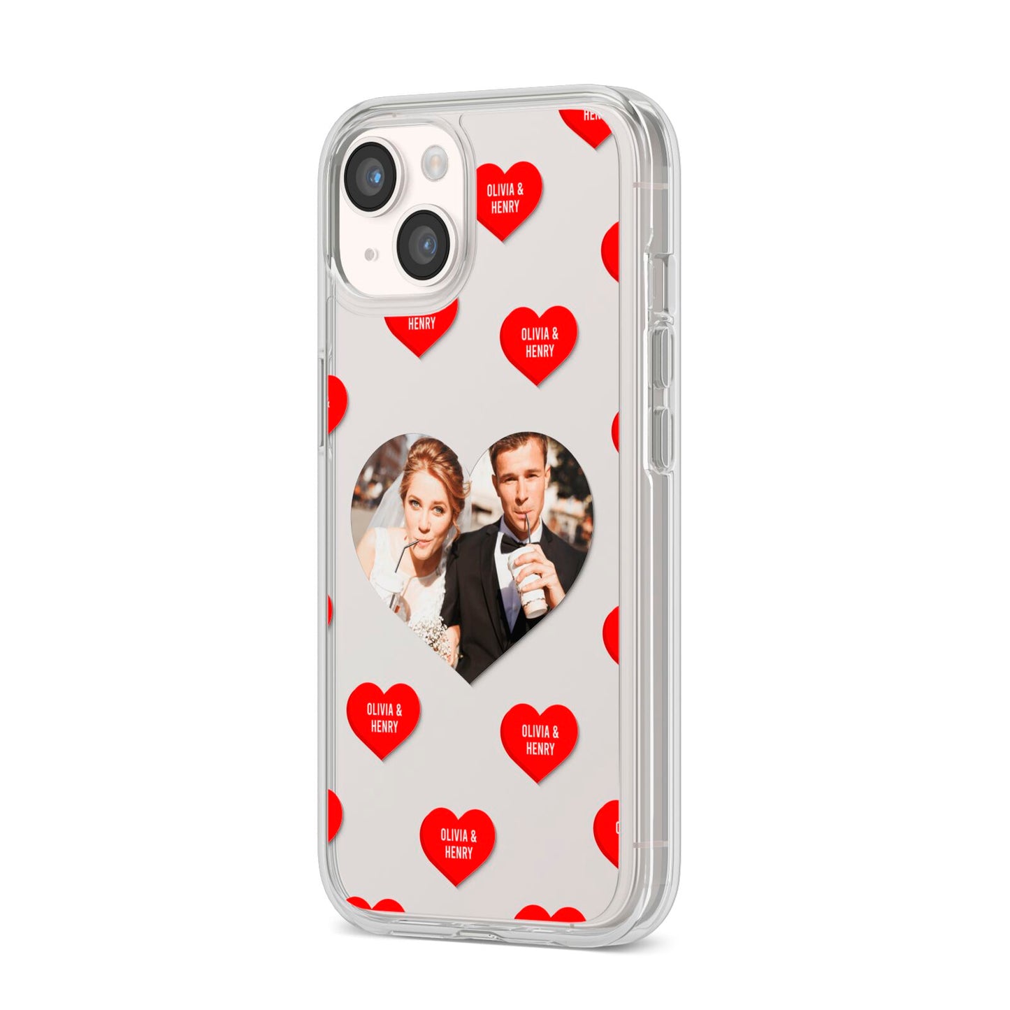 Valentines Day Photo Upload iPhone 14 Clear Tough Case Starlight Angled Image