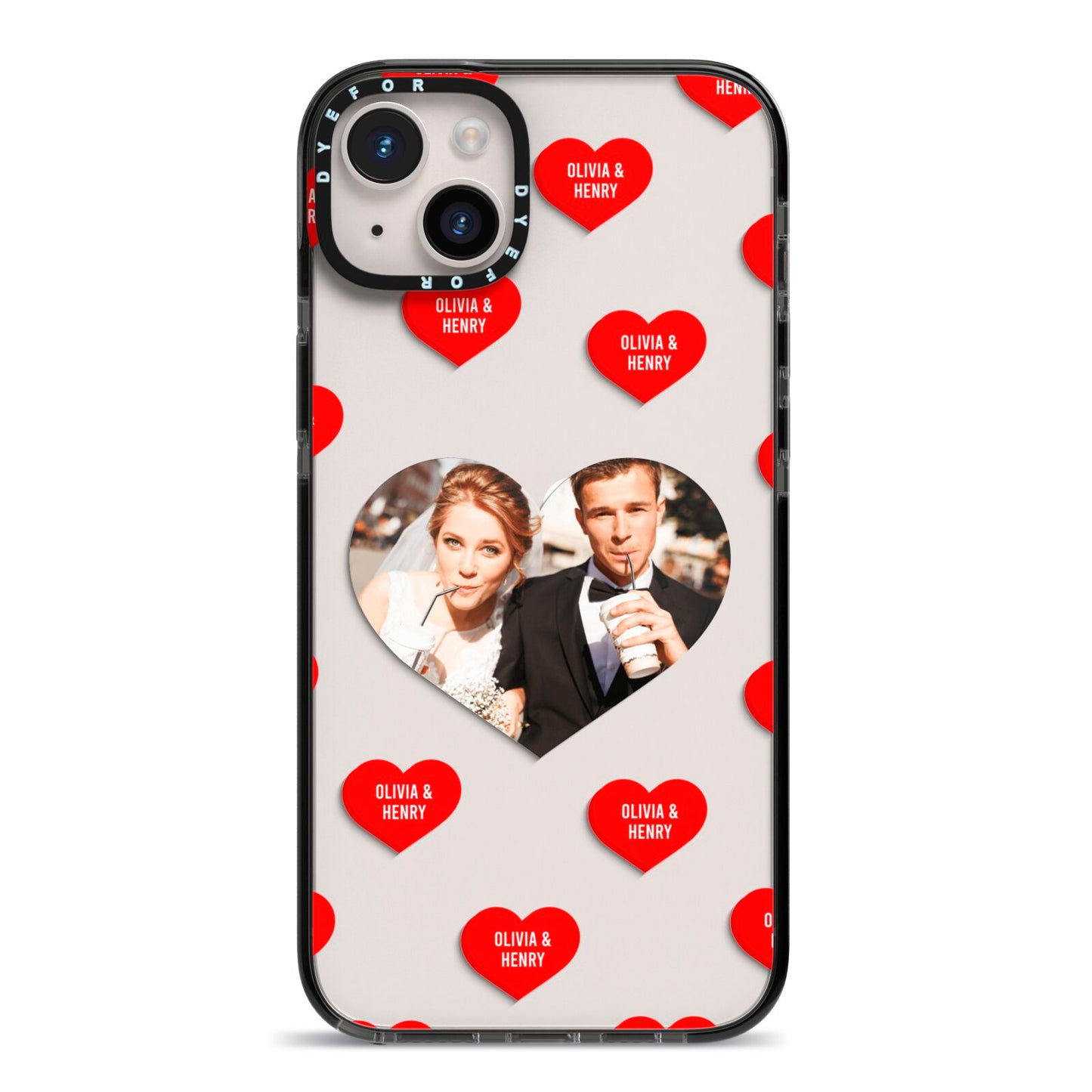 Valentines Day Photo Upload iPhone 14 Plus Black Impact Case on Silver phone