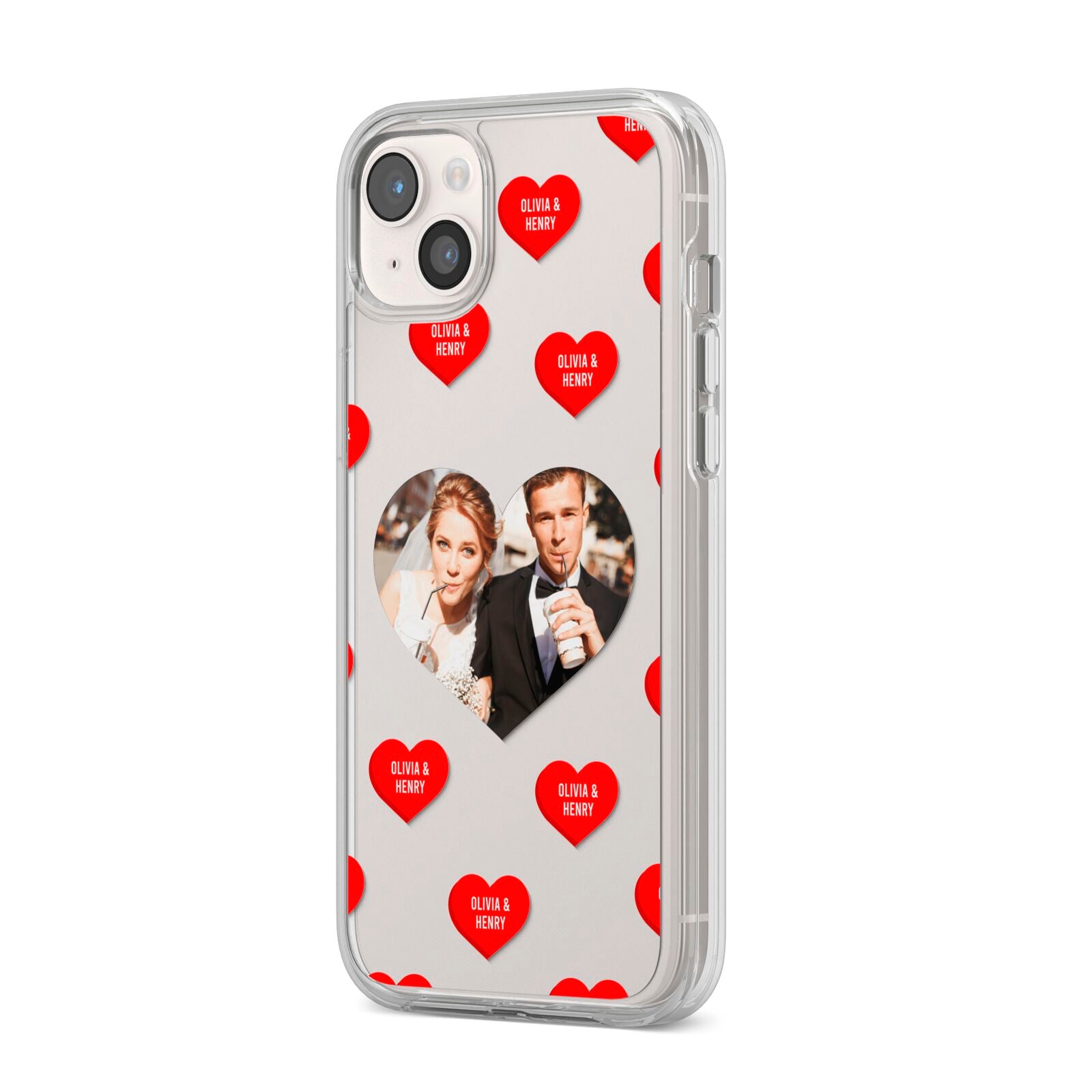 Valentines Day Photo Upload iPhone 14 Plus Clear Tough Case Starlight Angled Image