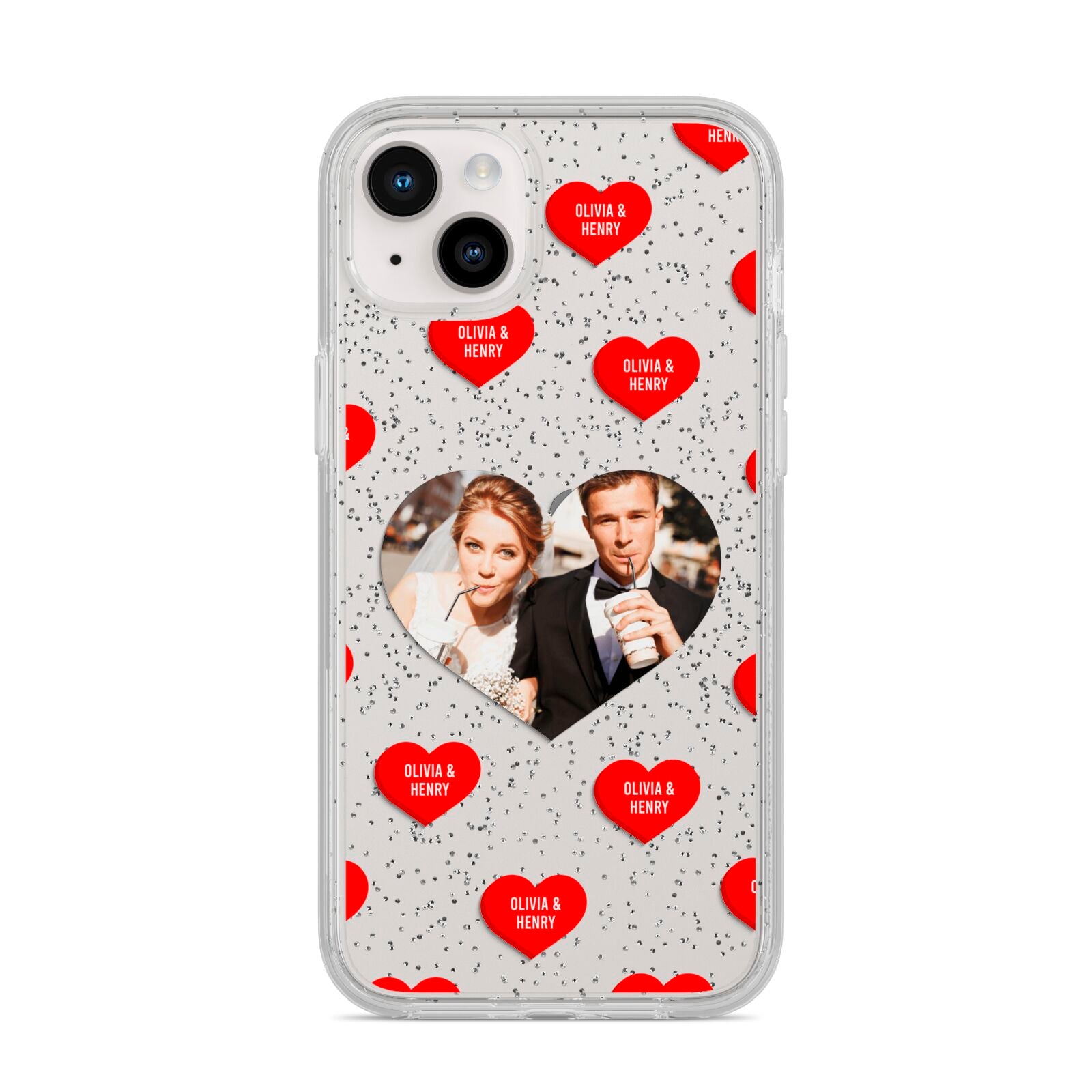 Valentines Day Photo Upload iPhone 14 Plus Glitter Tough Case Starlight