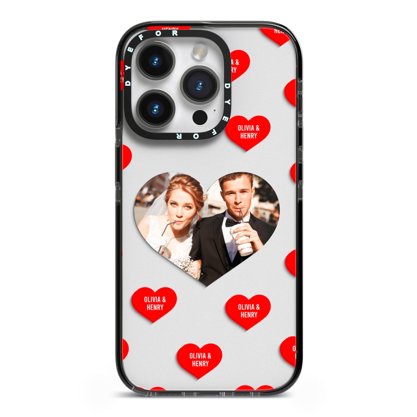 Valentines Day Photo Upload iPhone 14 Pro Black Impact Case on Silver phone